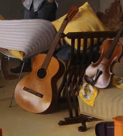 Duet I - Still Life with Guitar, Violin and Scantily Clad Woman, Oil on Linen