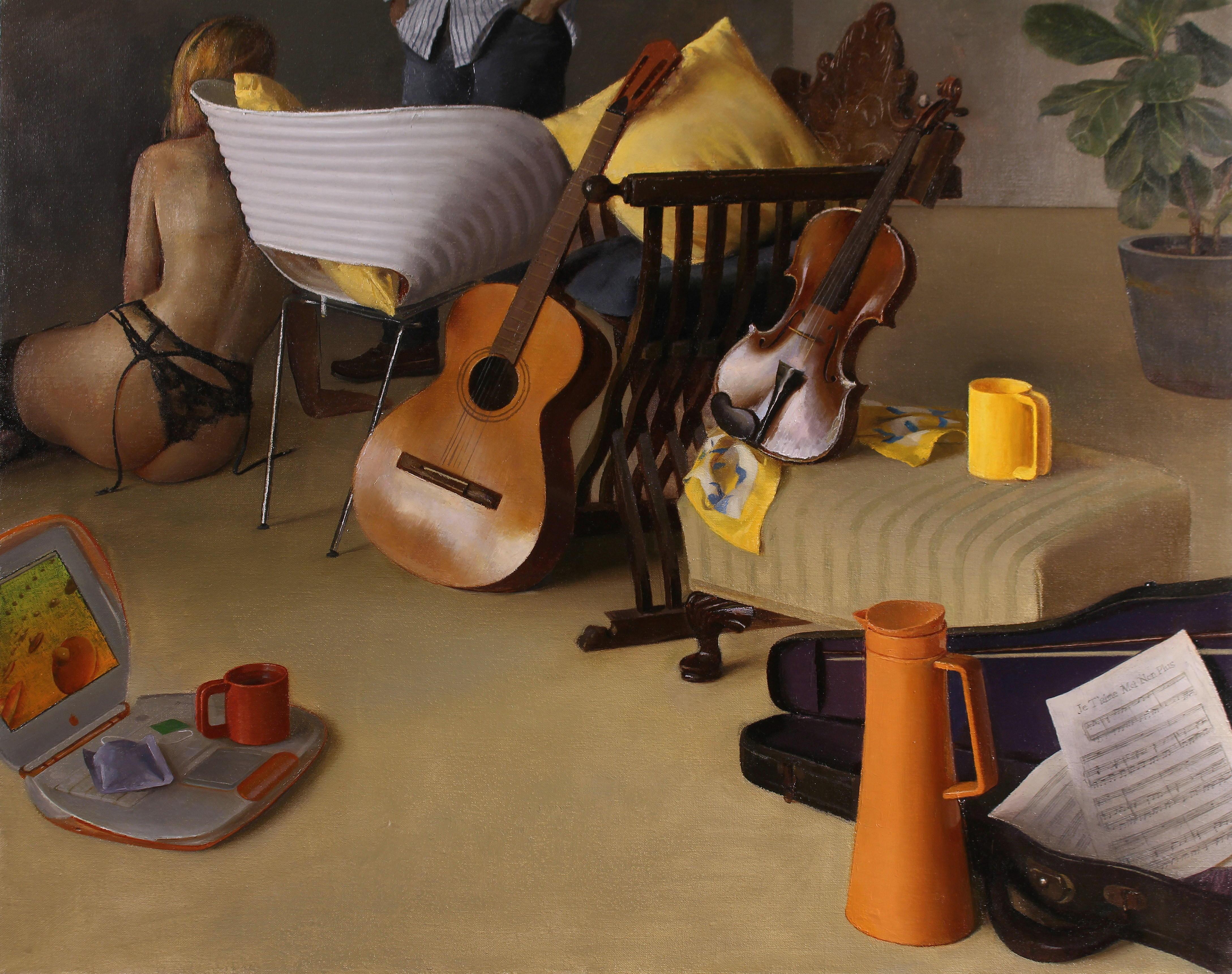 Duet I - Still Life with Guitar, Violin and Scantily Clad Woman, Oil on Linen