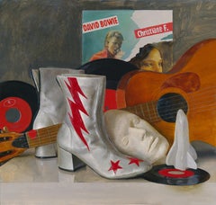 Homage to David Bowie - original celebrity realist still life portrait oil human