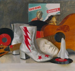 Homage to David Bowie - original celebrity realist still life portraiture oil