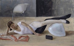 Katherine Reclining with iMac - original female realist still life portraiture