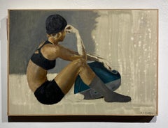 Kelsey Seated, Arm on Mac - Original Oil Painting, Study of a Dancer