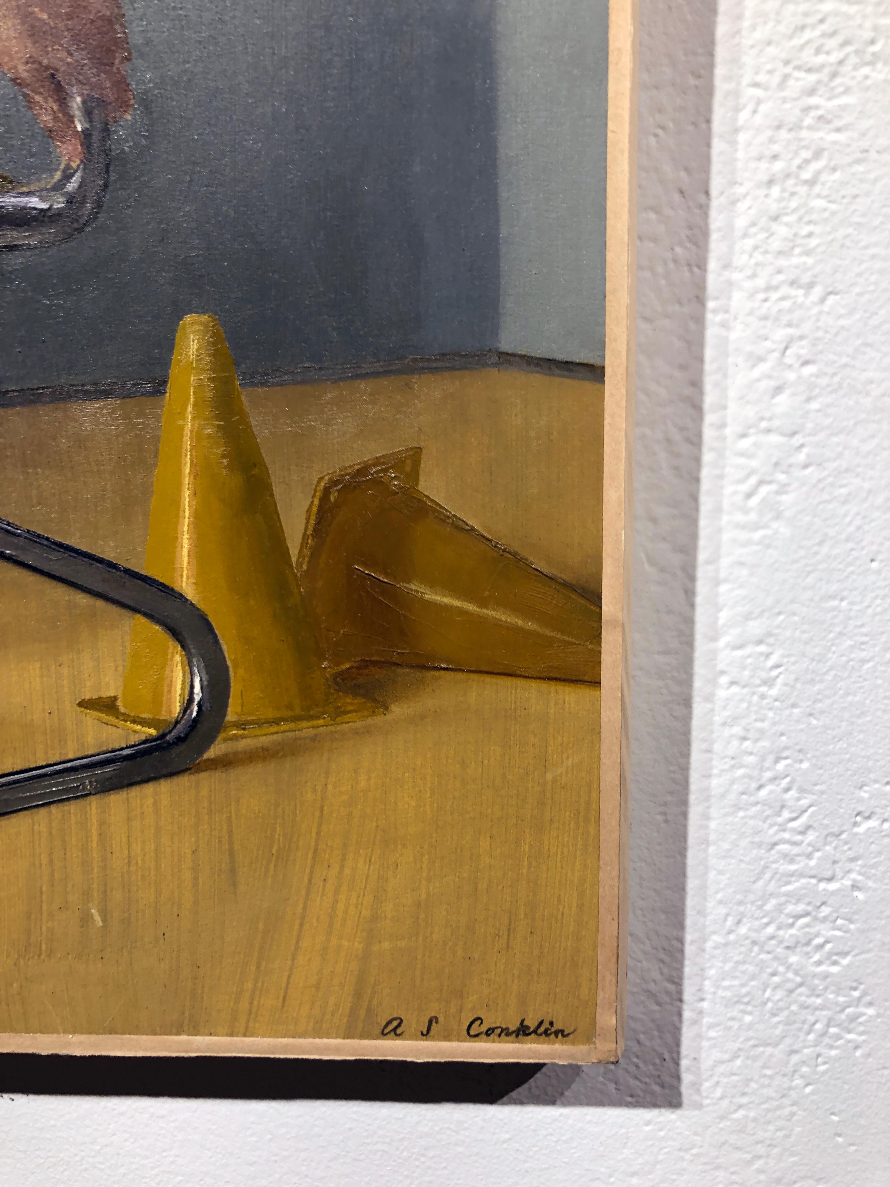 Maro en cromo y vinilo amarillo Silla auxiliar moderna - Pintura al óleo original - Nude Painting Negro de Andrew S. Conklin