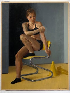 Maro on Chrome and Yellow Vinyl Modern Side Chair - Original Oil Painting