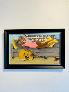 Nina Reclining with Guitar - original female realist still life portraiture oil