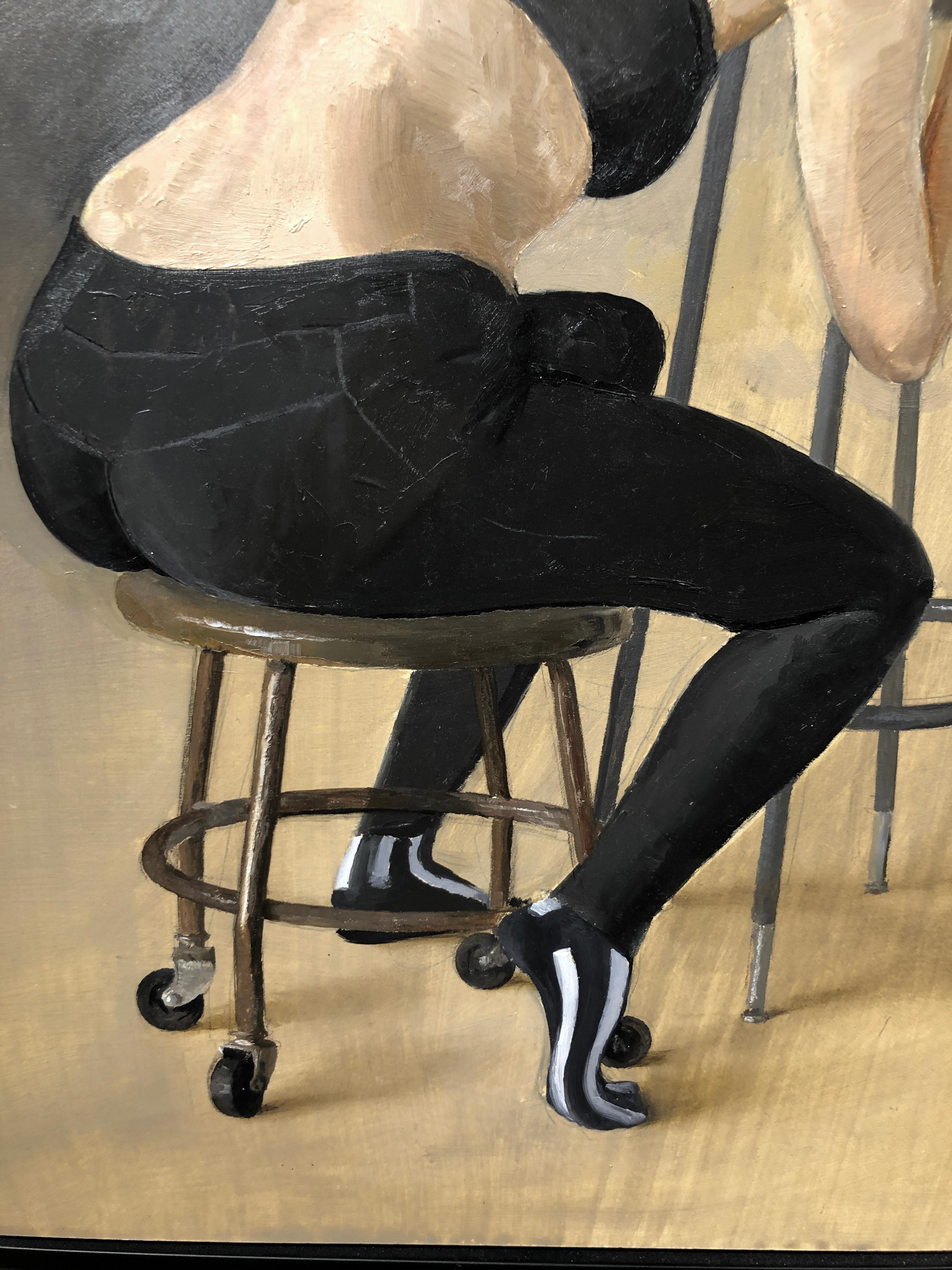 Athlète assis, tourné vers la droite - Marron Figurative Painting par Andrew S. Conklin