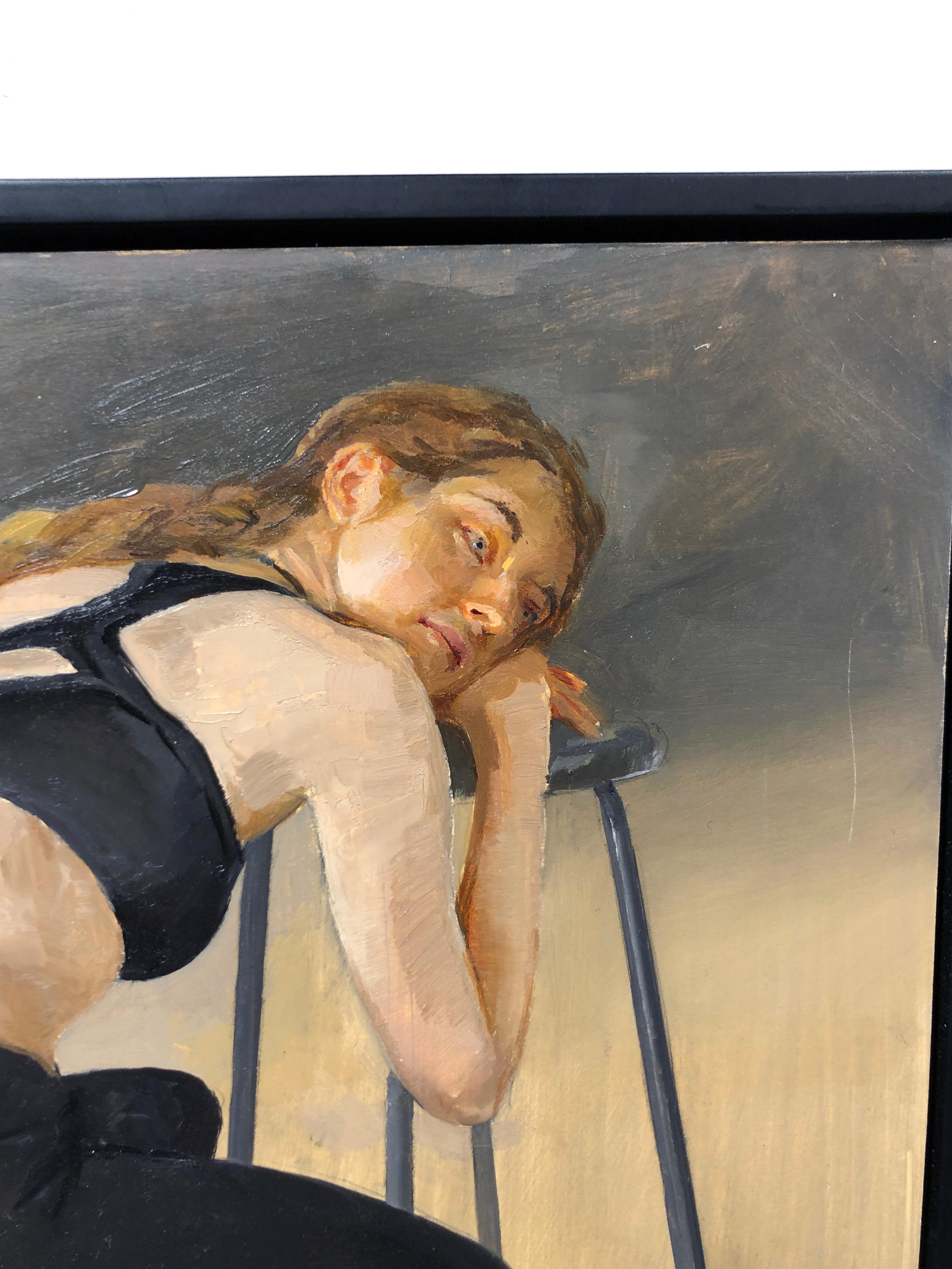 Seated Athlete, Facing Right - Brown Figurative Painting by Andrew S. Conklin