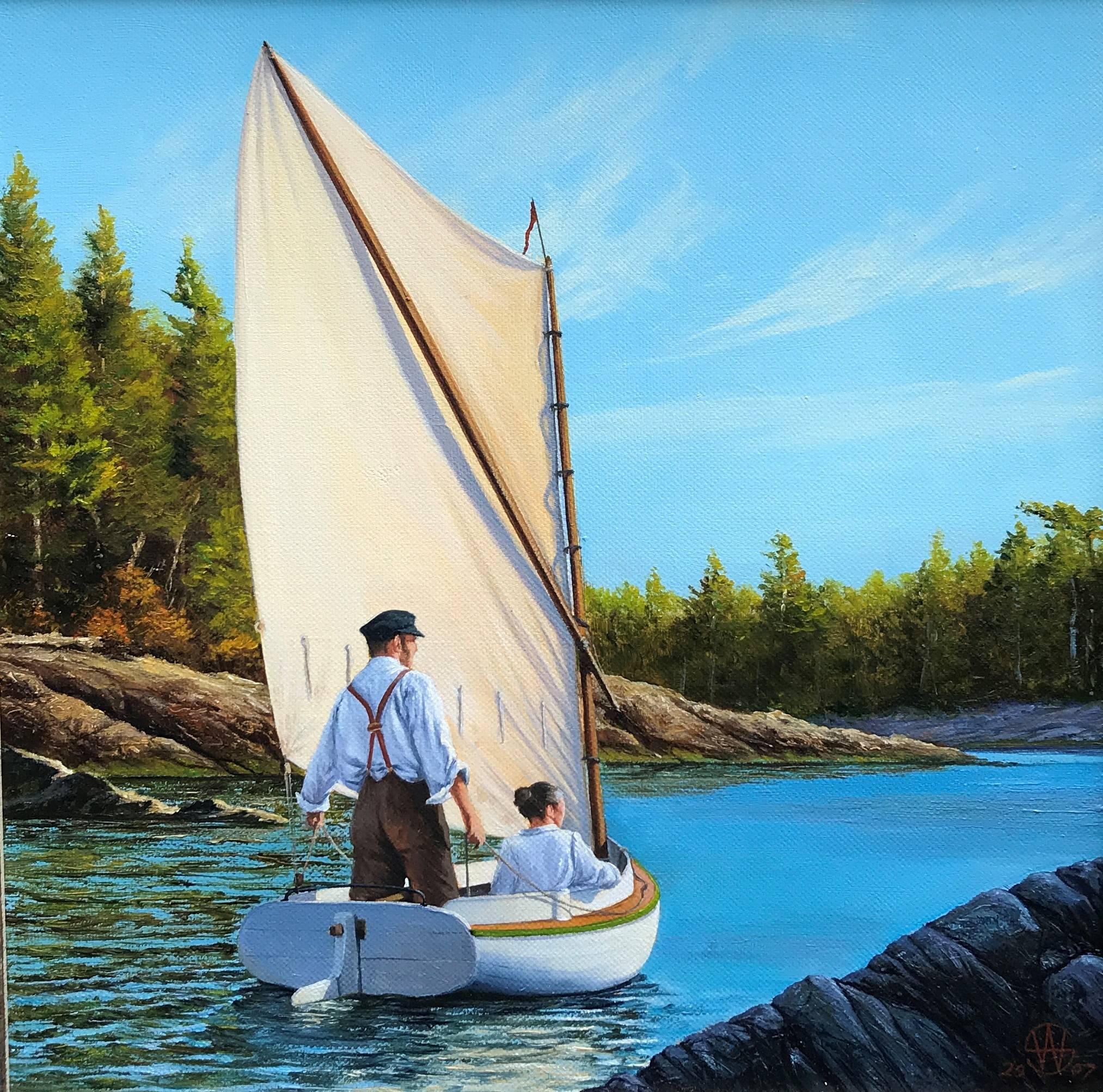 Andrew S. Walton Landscape Painting - Sailing the River in the Late Afternoon Light