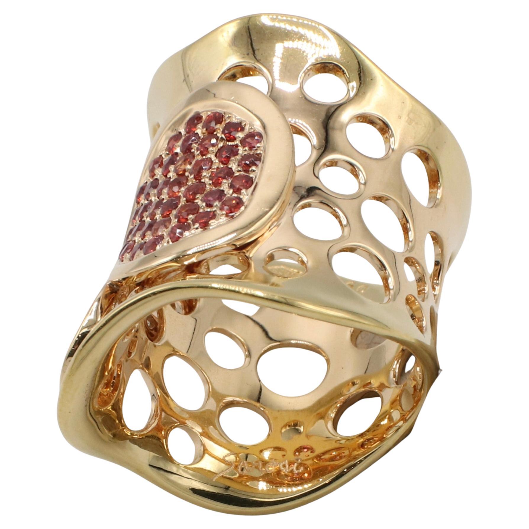Andrew Sarosi 18K Gelbgold Naturdiamant & Spessartit Granat Band Ring (Moderne) im Angebot