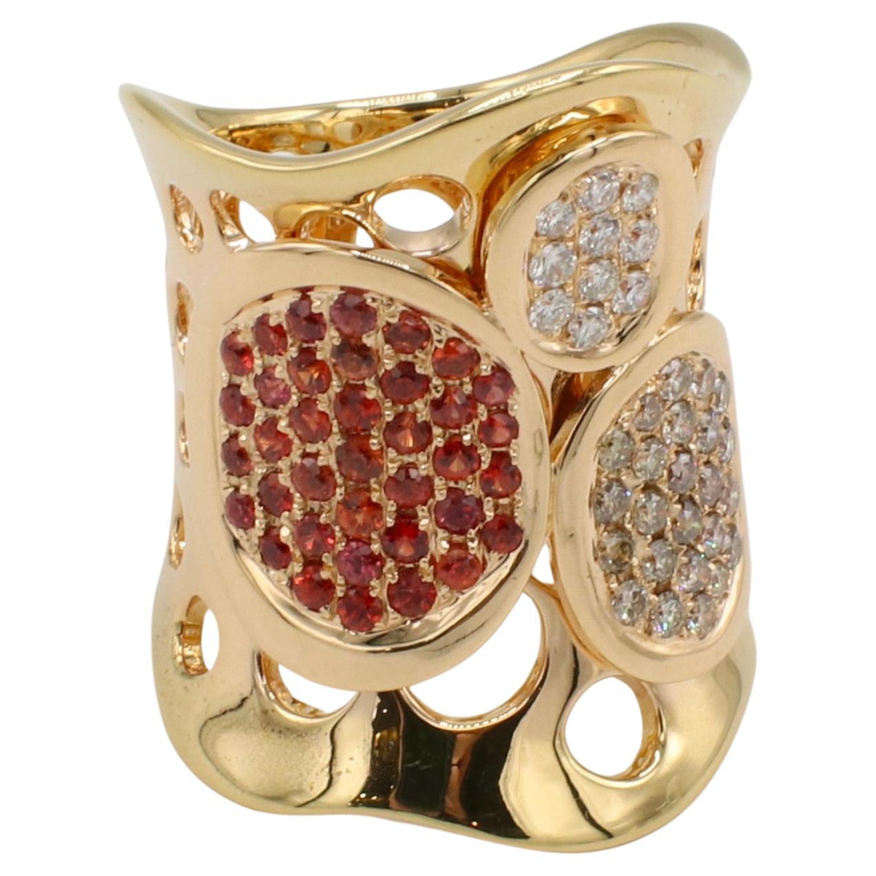 Anillo Andrew Andrews de oro amarillo de 18 quilates con diamante natural y granate espesartita