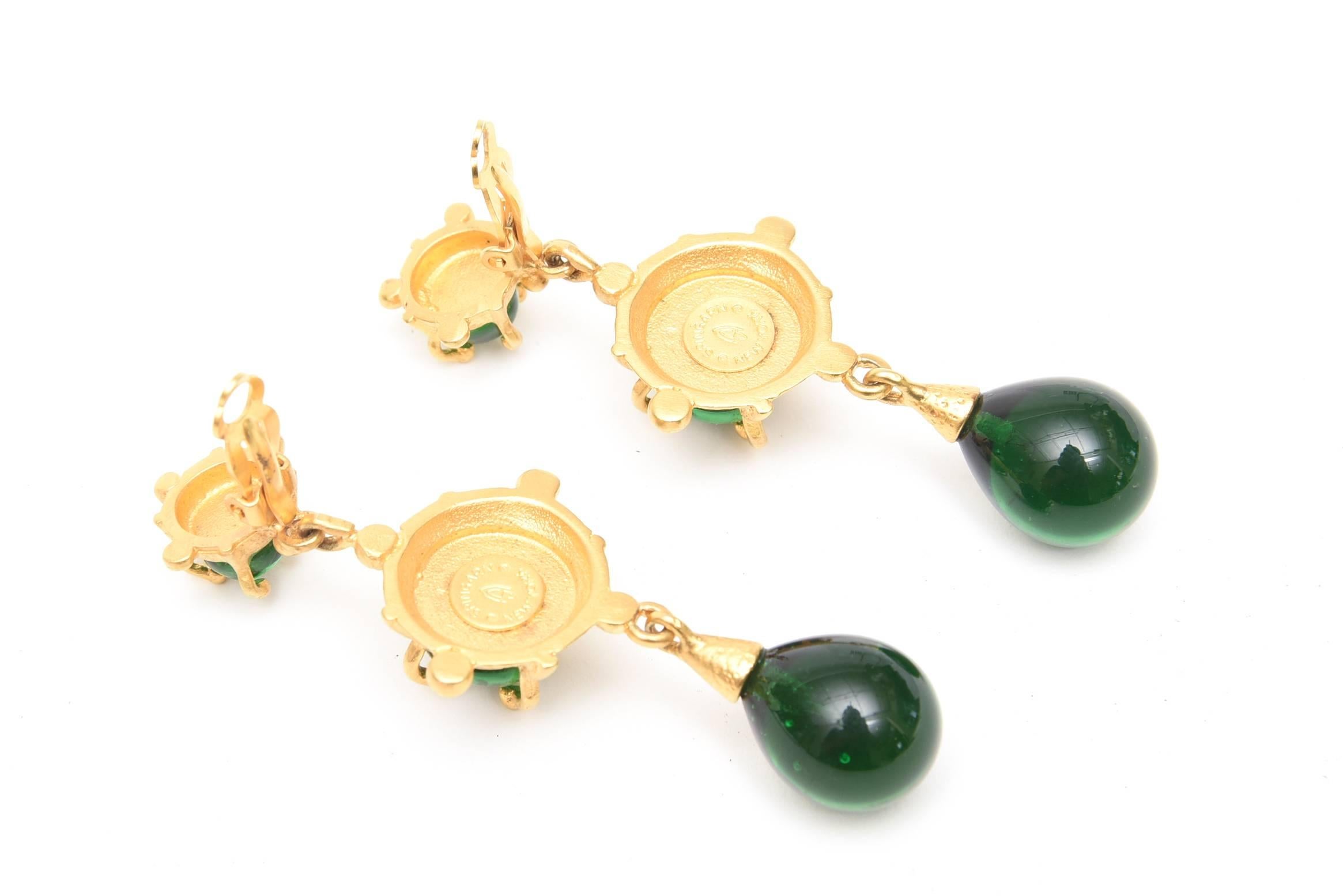  Andrew Spingarn Gold Plated With Green Glass Sculptural Necklace, Earrings Set For Sale 4
