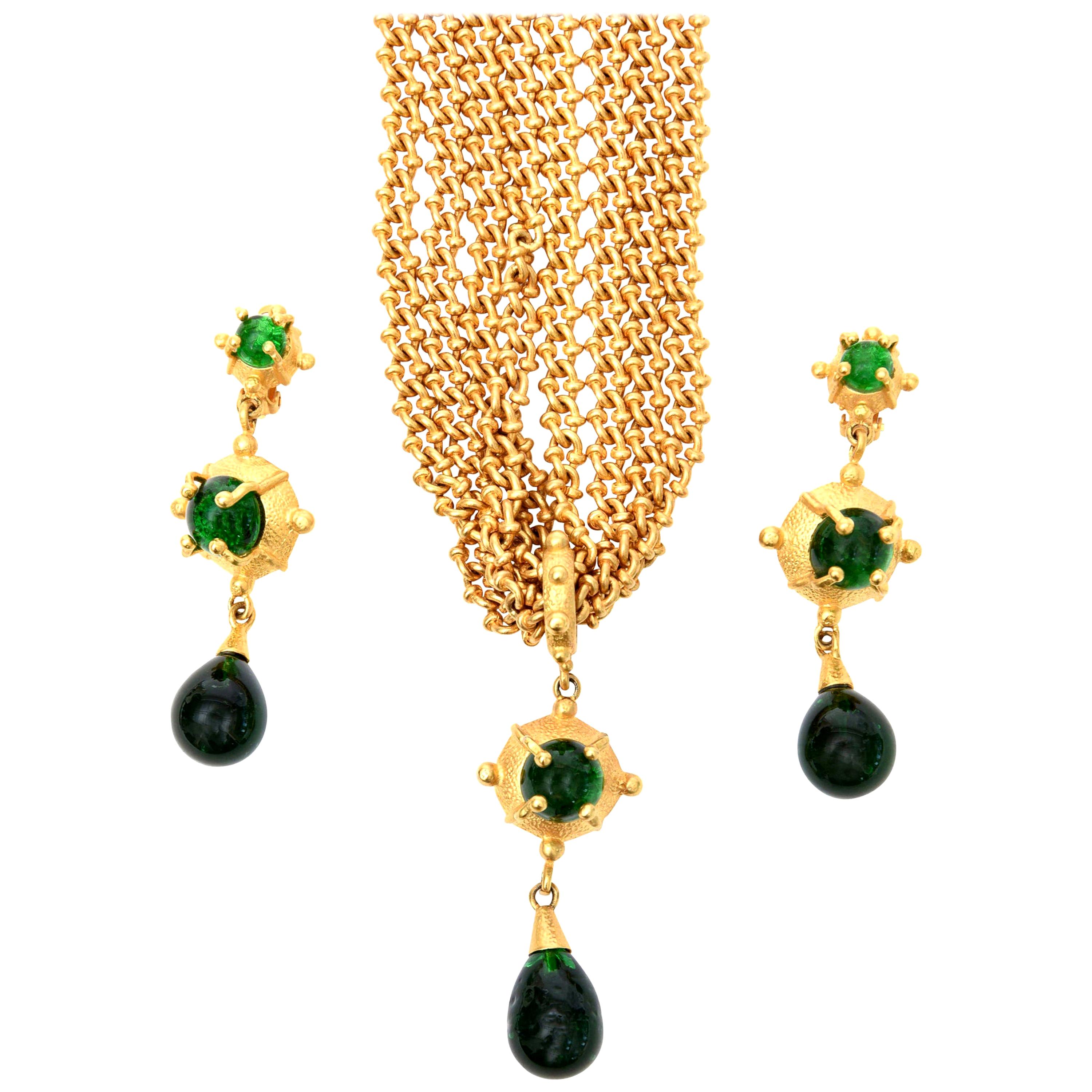 Andrew Springarn Sculptural Necklace and Earrings Set Signed