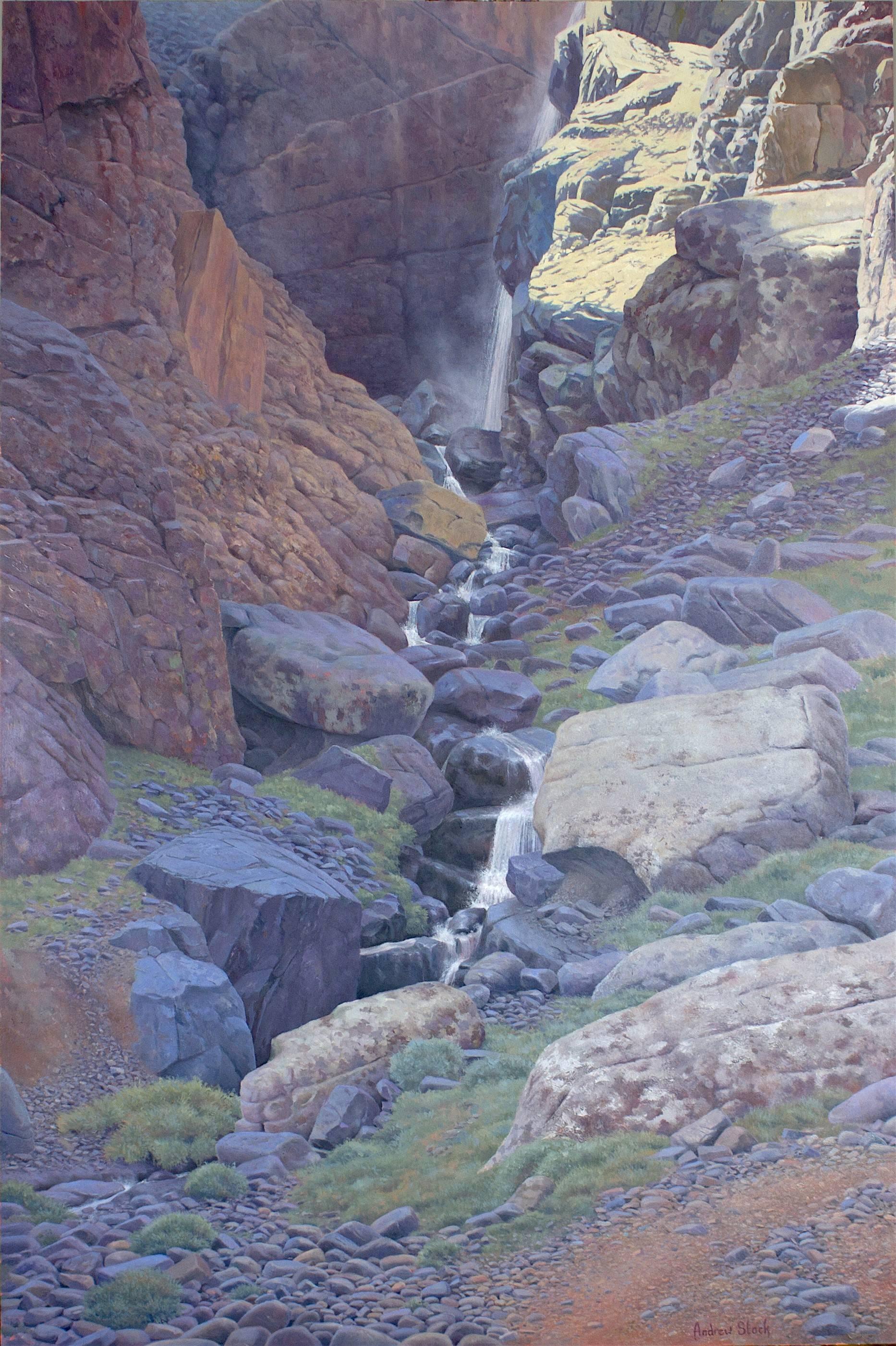 Andrew Stock Landscape Painting - IGHOULIDEN WATERFALL, AZZADEN VALLEY, ATLAS MOUNTAINS, MOROCCO