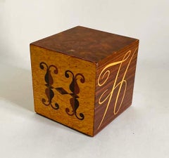 Andrew Szoeke "H" Monogram Marquetry Wood Cube Paperweight