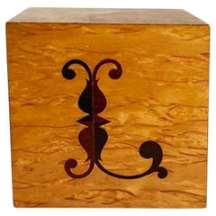 Andrew Szoeke "L" Monogram Marquetry Wood Cube Paperweight