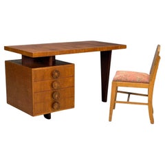 Andrew Szoeke, Satinwood, Oak, Writing Desk and Chair, USA, 1950s