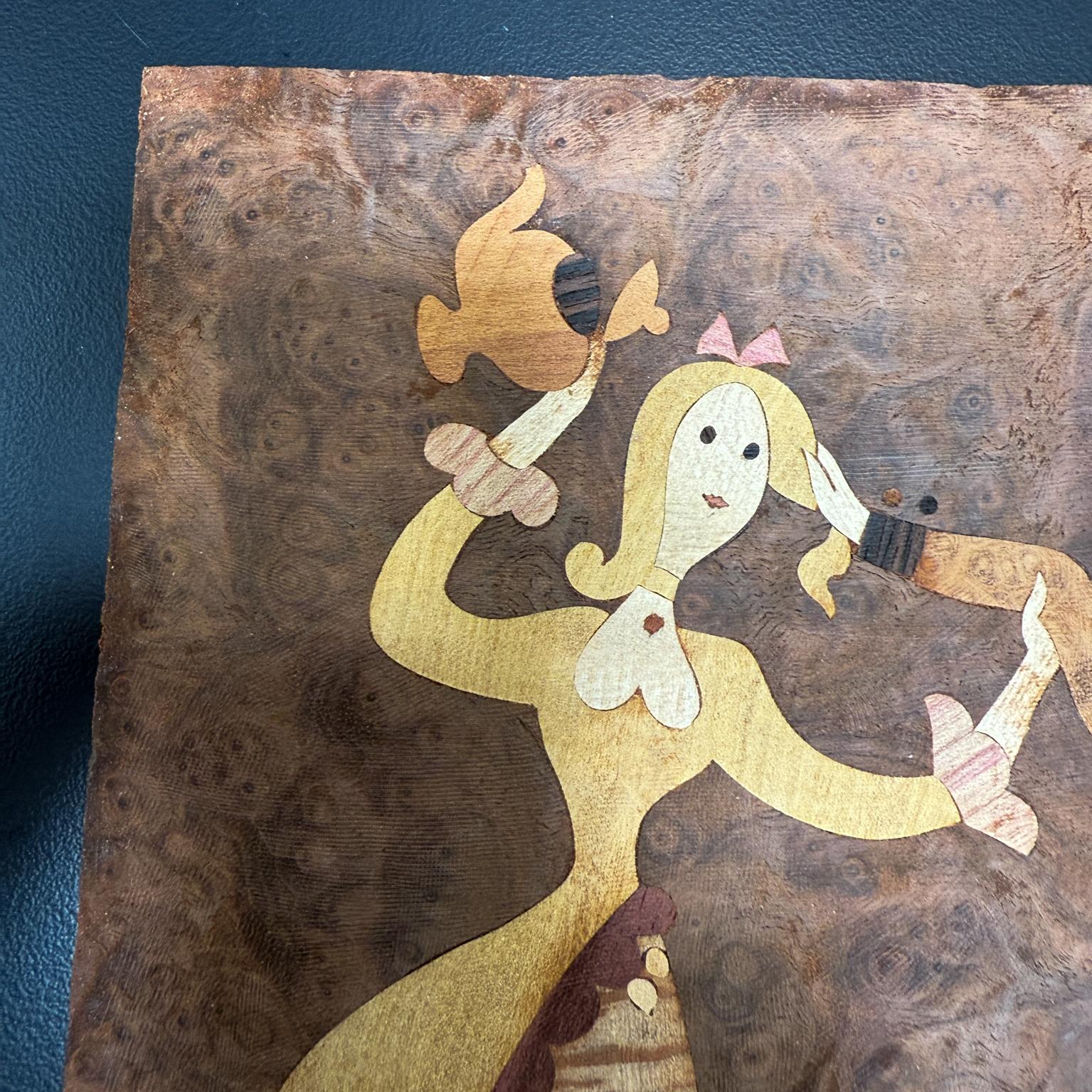 Mid-Century Modern Andrew Szoeke Veneer Marquetry Couples Dancing Mid Century Modern For Sale