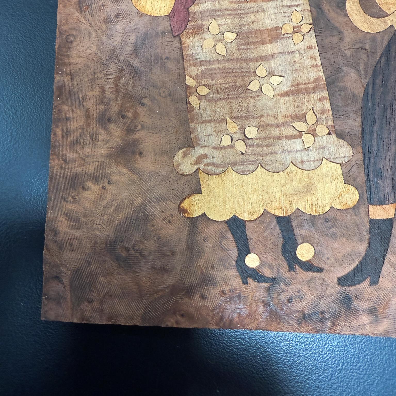 Mid-20th Century Andrew Szoeke Veneer Marquetry Couples Dancing Mid Century Modern For Sale