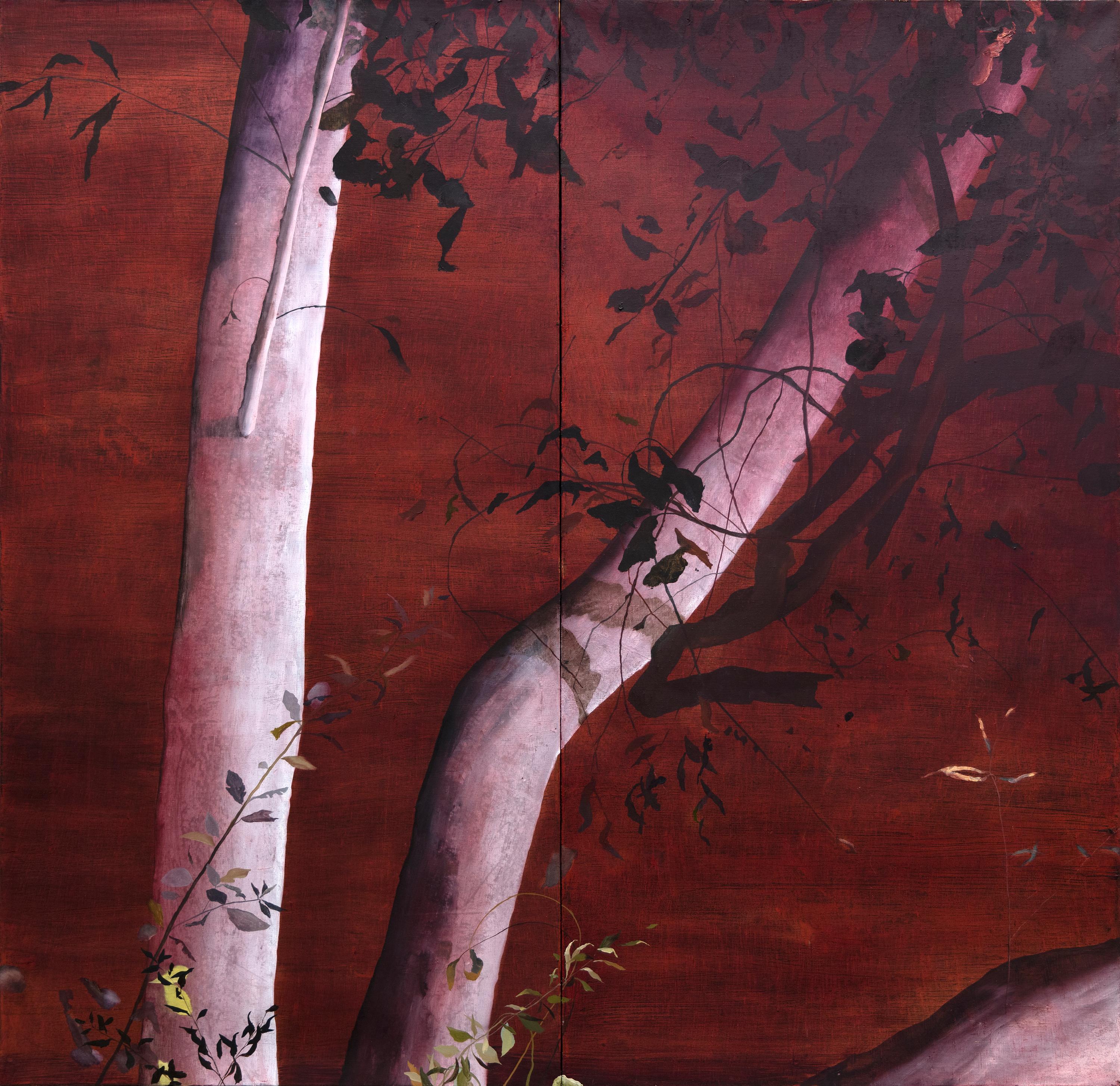 Andrew Taylor Landscape Painting – Außen; Burgunderrot