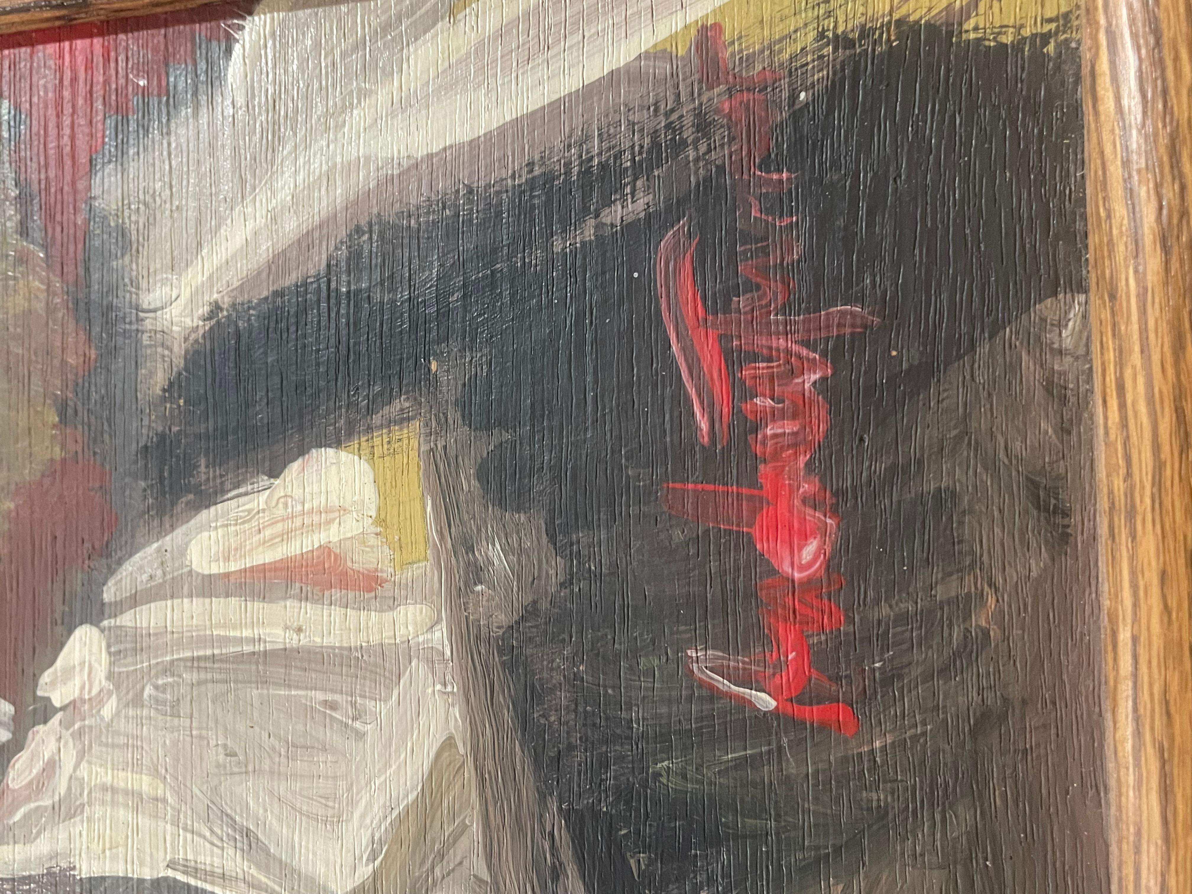 This is an original painting on board. In good condition. Measures 16x13