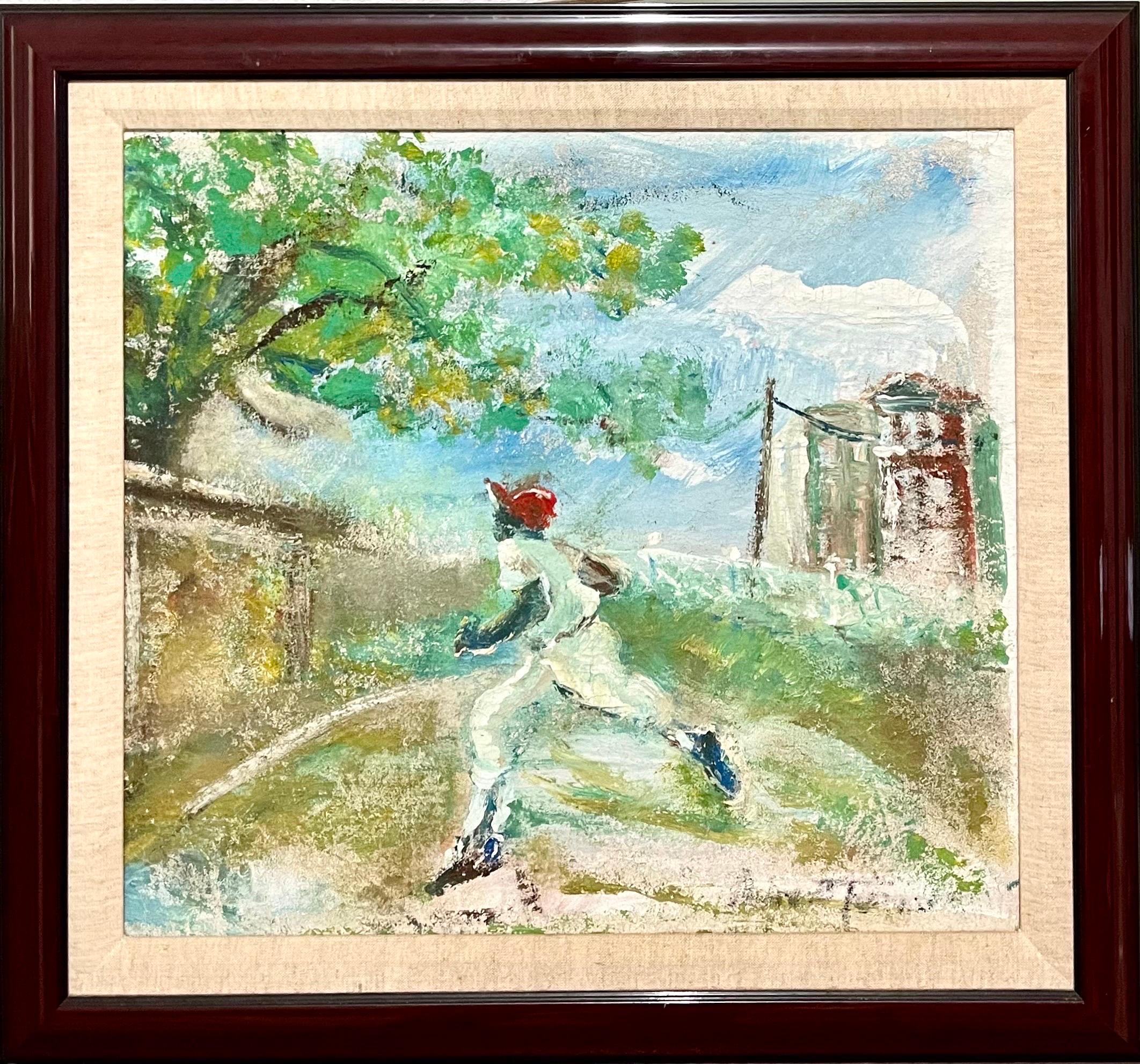 Pittura ad olio realista afroamericana Baseball Outsider Folk Art Andrew Turner 1