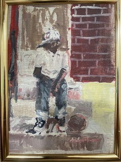 Vintage “Boy sitting on porch”