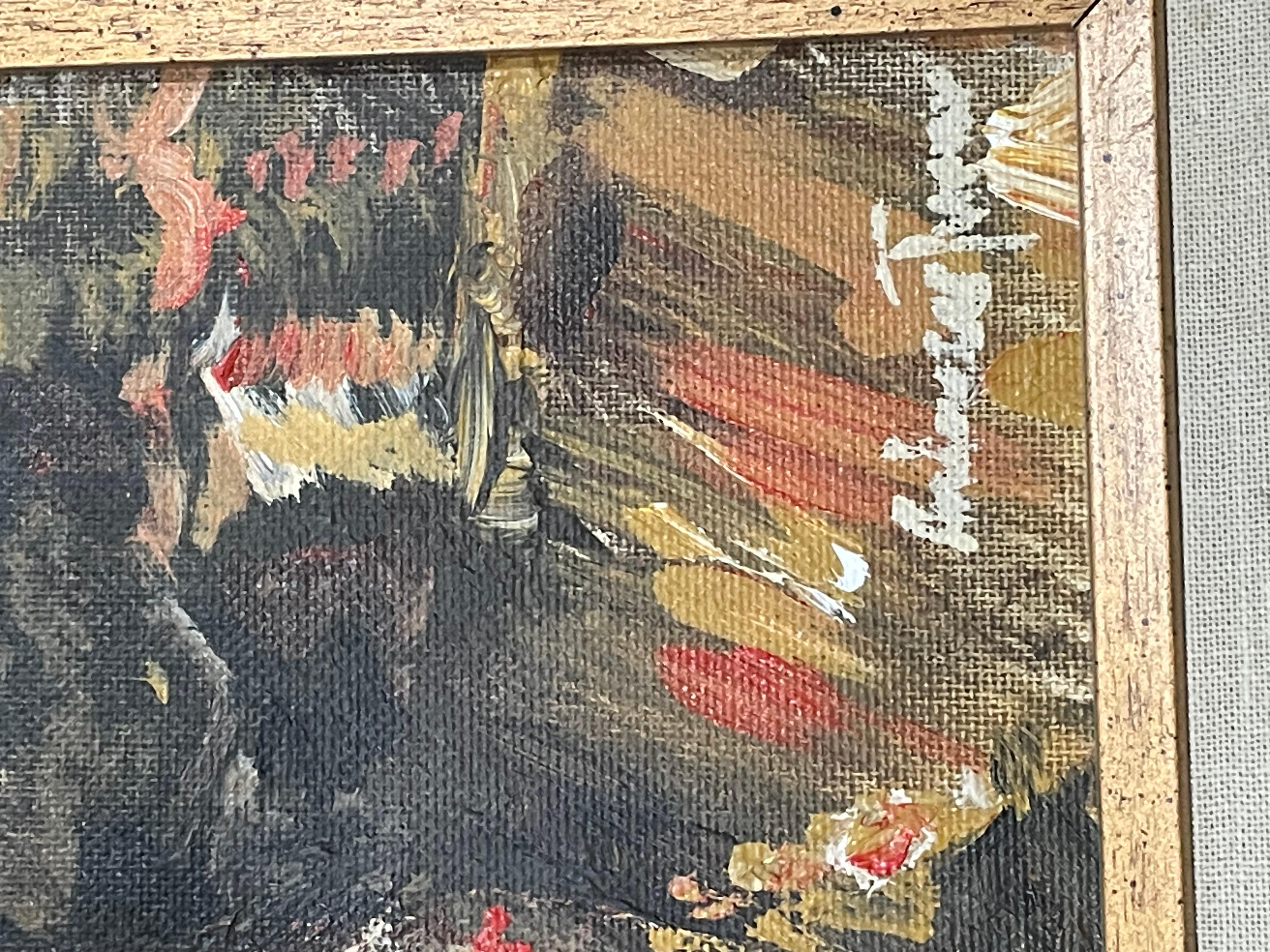 This is an original painting on board . In good condition some minor wear on the frame . Measures 17x14