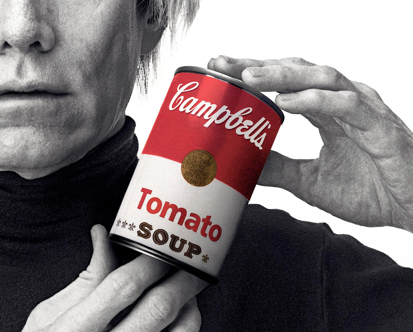 Archivio 'Andy Warhol con la zuppa rossa di Campbell', 1985/2022 - Black and White Photograph Grigio di Andrew Unangst