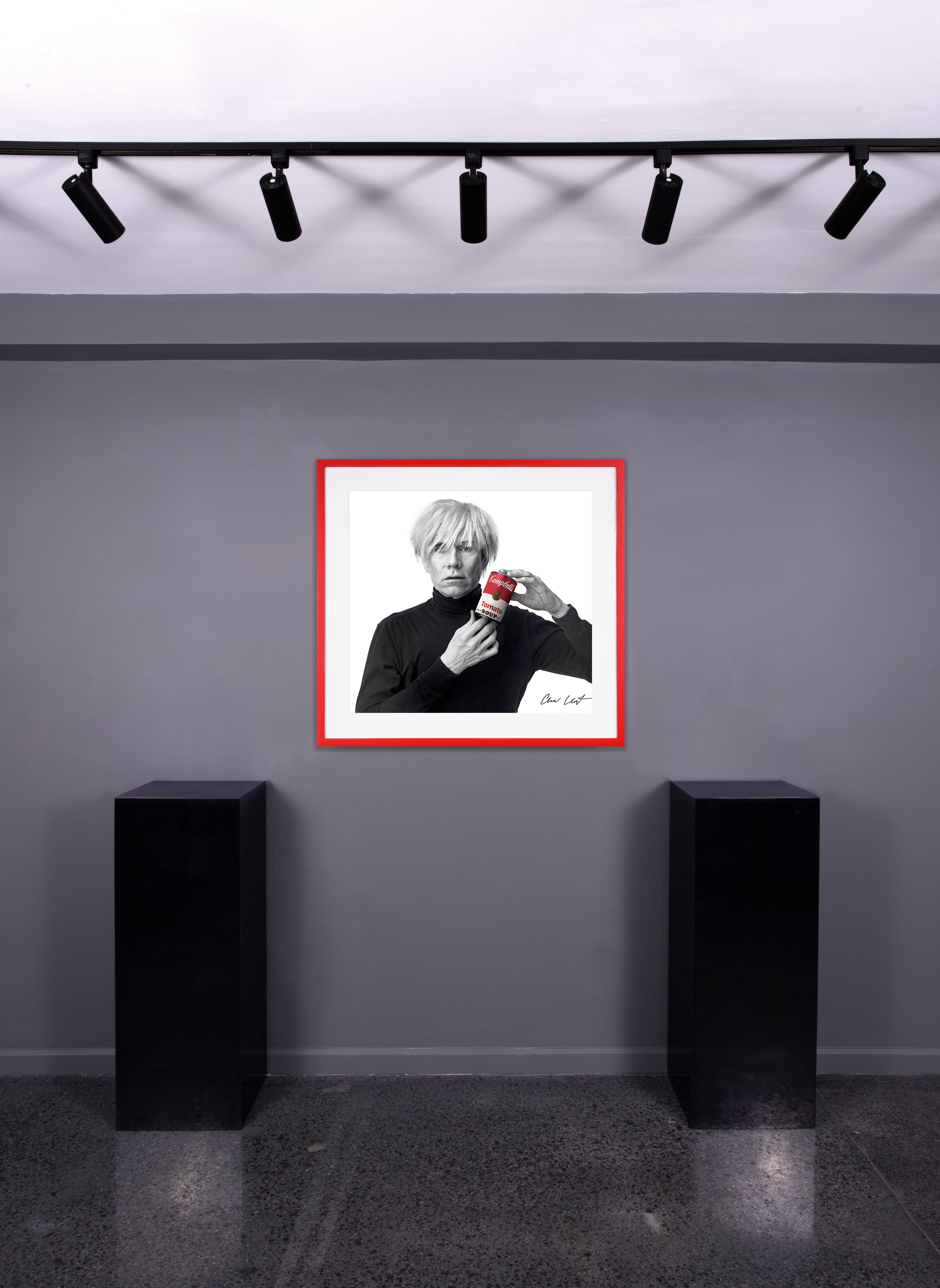 Archival Photographic Print 'Andy Warhol with Red Campbell's Soup', 1985/2020 - Gray Black and White Photograph by Andrew Unangst