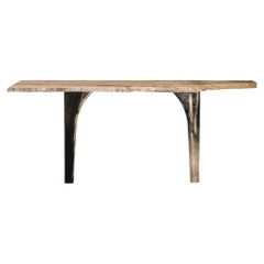 Andrew Unique Console Table in Travertine Stone & Brass by Alex Turco