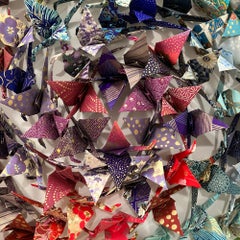 Dance of Souls 30" x 30" origami, Japanese paper on board with acrylic case