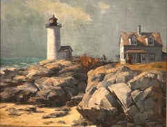 Vintage Easterly Wind, Annisquam Light 1939, Coastal Seascape Scene, Lighthouse