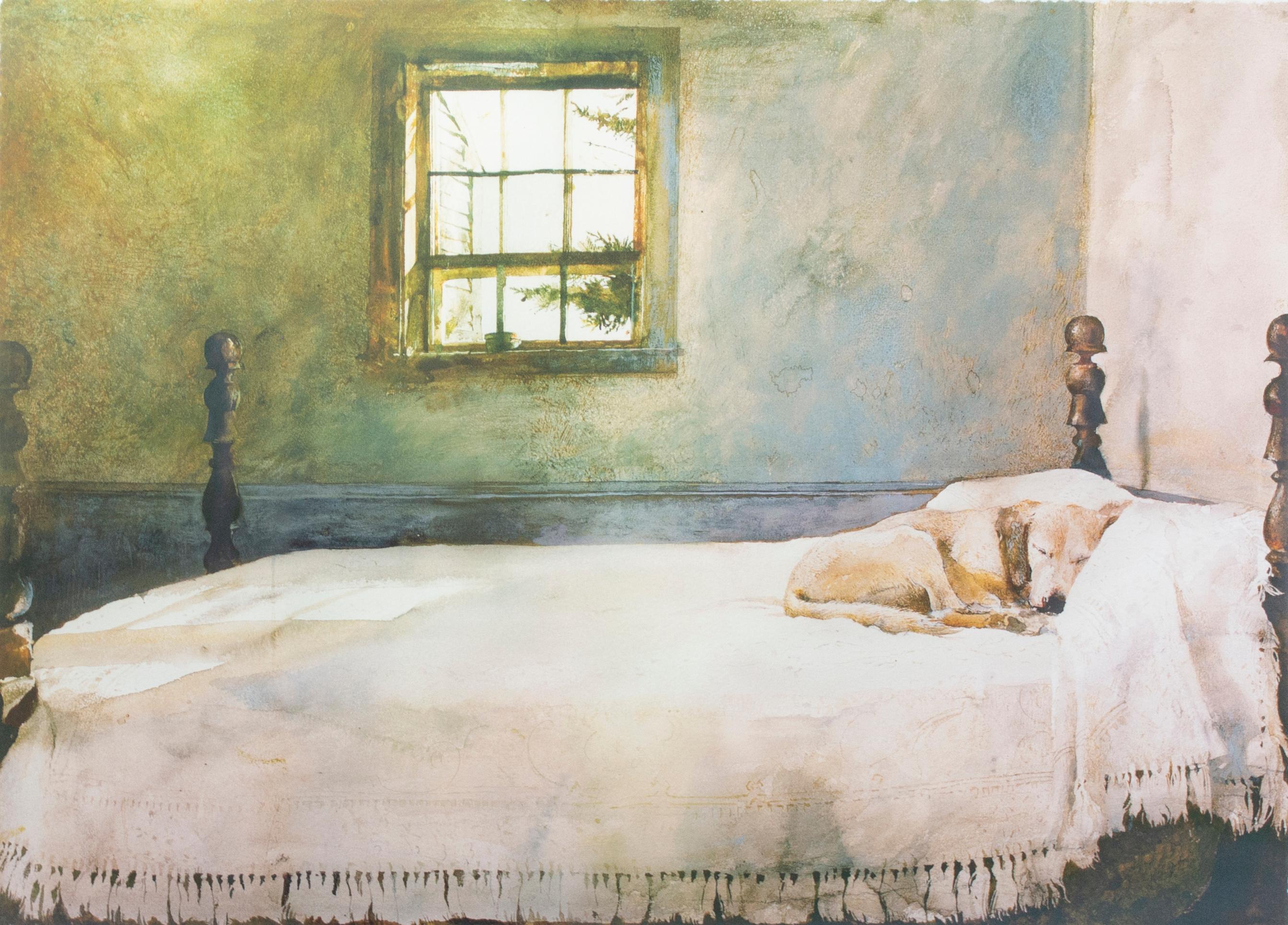 Andrew Wyeth Master Bedroom Dog On Bed Art Print 1985 28 х 22