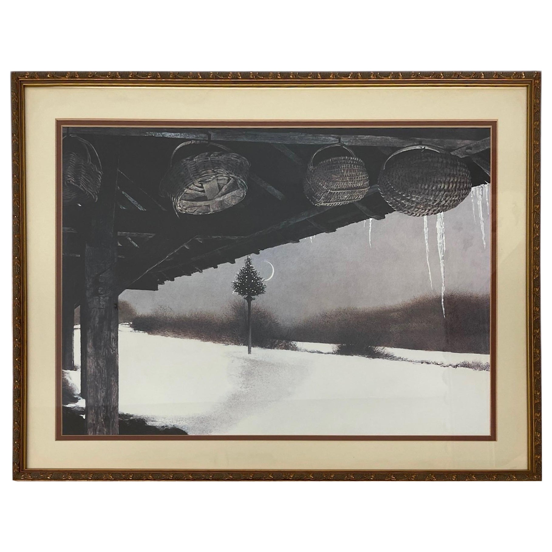 Andrew Wyeth "Crescent" Gerahmter Druck mit Weihnachtsbaum und Mondsichel