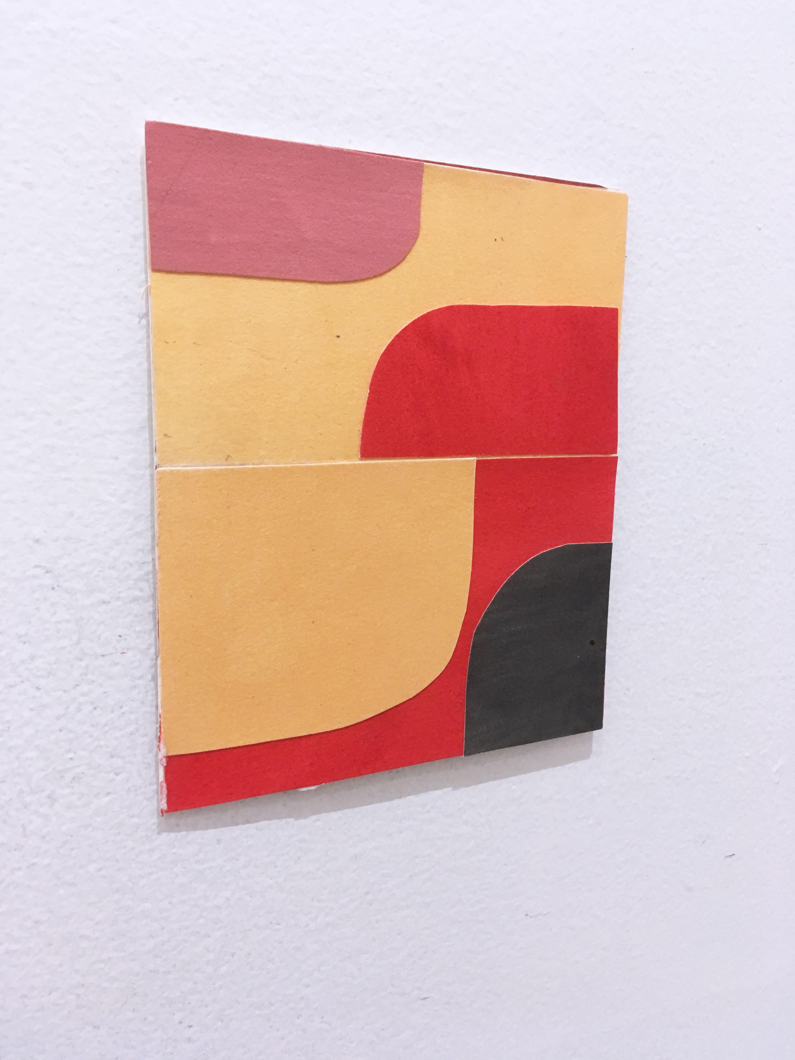 Scaled to Size 14, 2018, collage, acrylic on paper, red, pink, yellow - Painting by Andrew Zimmerman