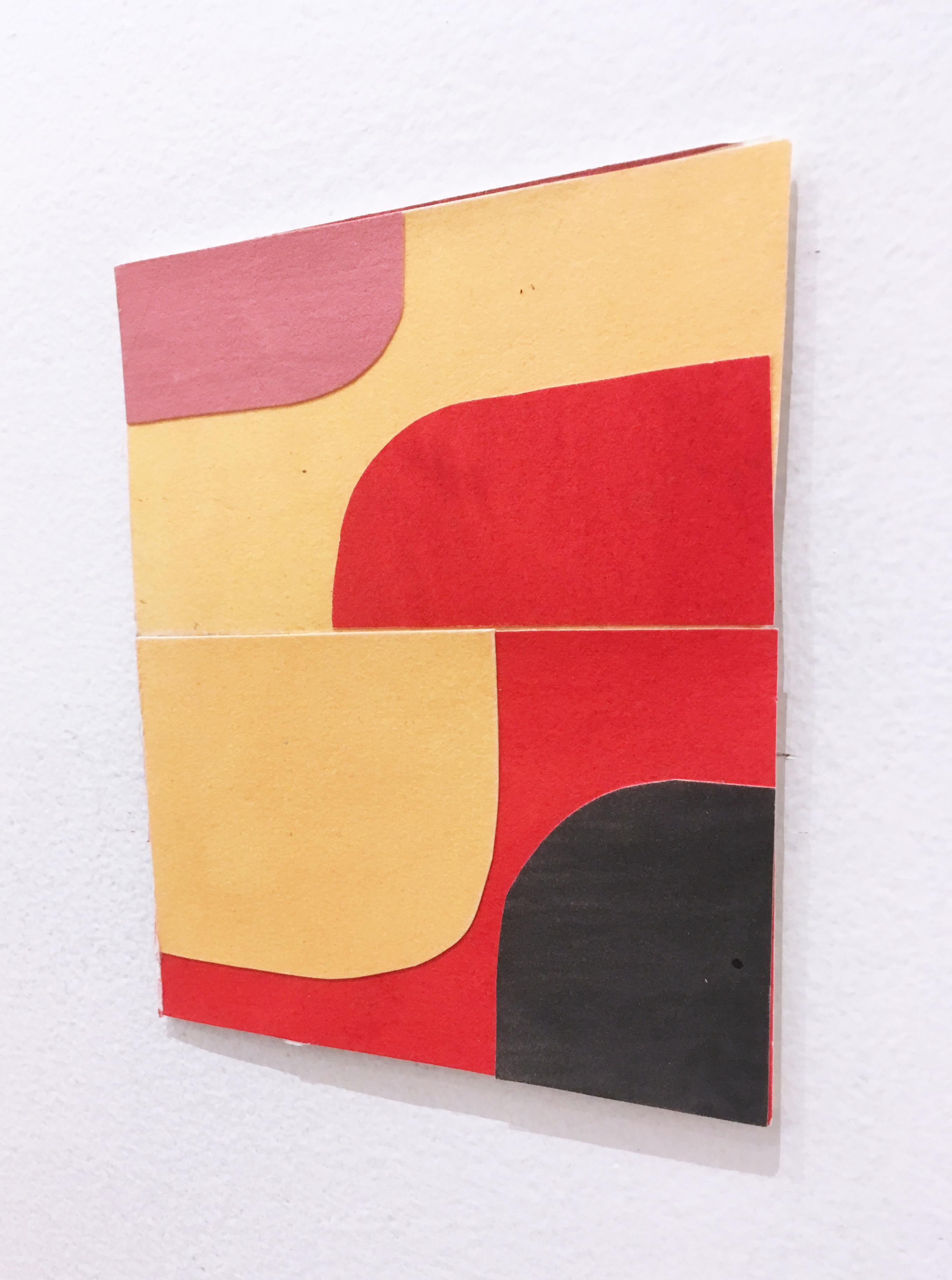 Scaled to Size 14, 2018, collage, acrylic on paper, red, pink, yellow - Contemporary Painting by Andrew Zimmerman