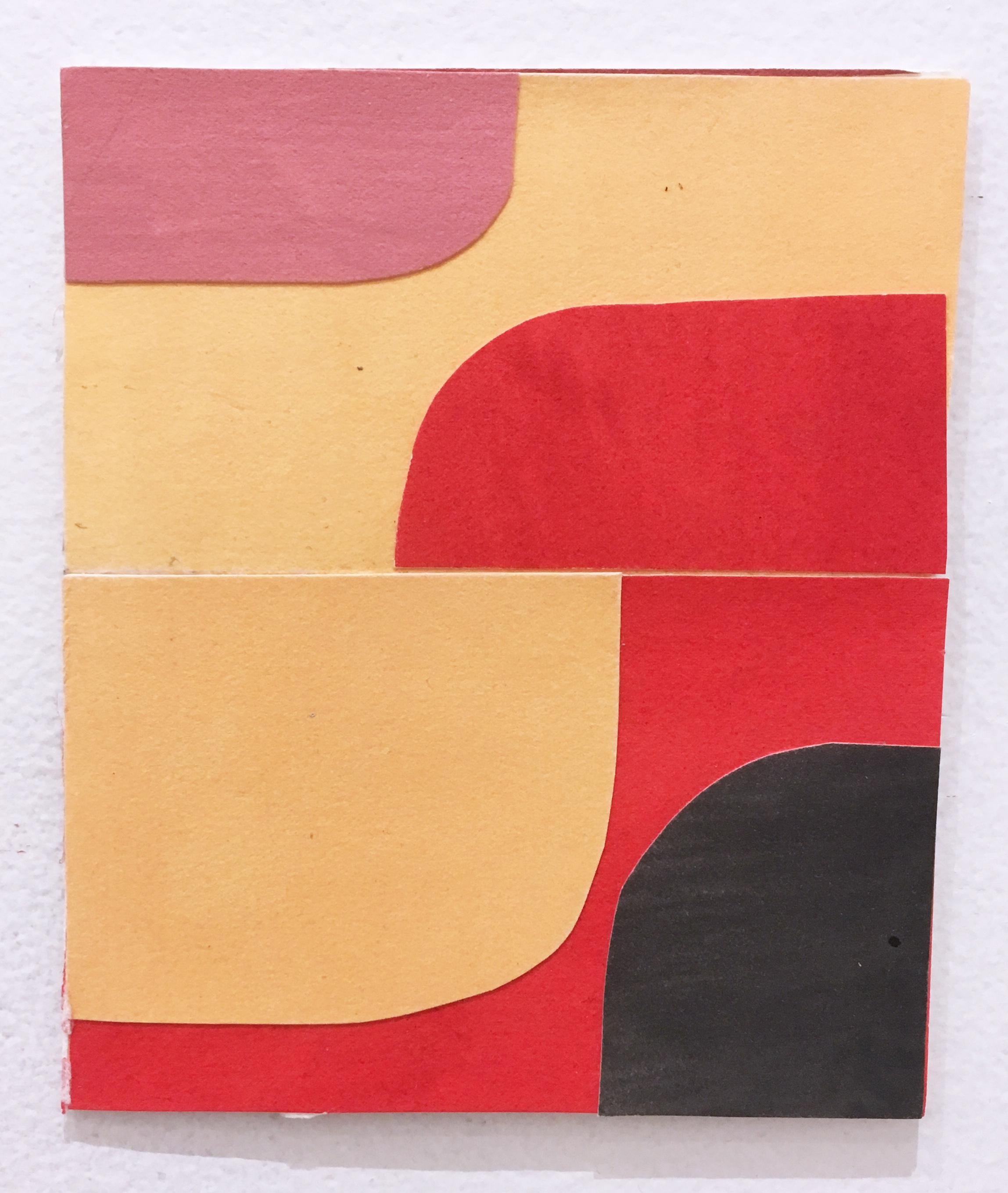 Scaled to Size 14, 2018, collage, acrylic on paper, red, pink, yellow - Beige Abstract Painting by Andrew Zimmerman