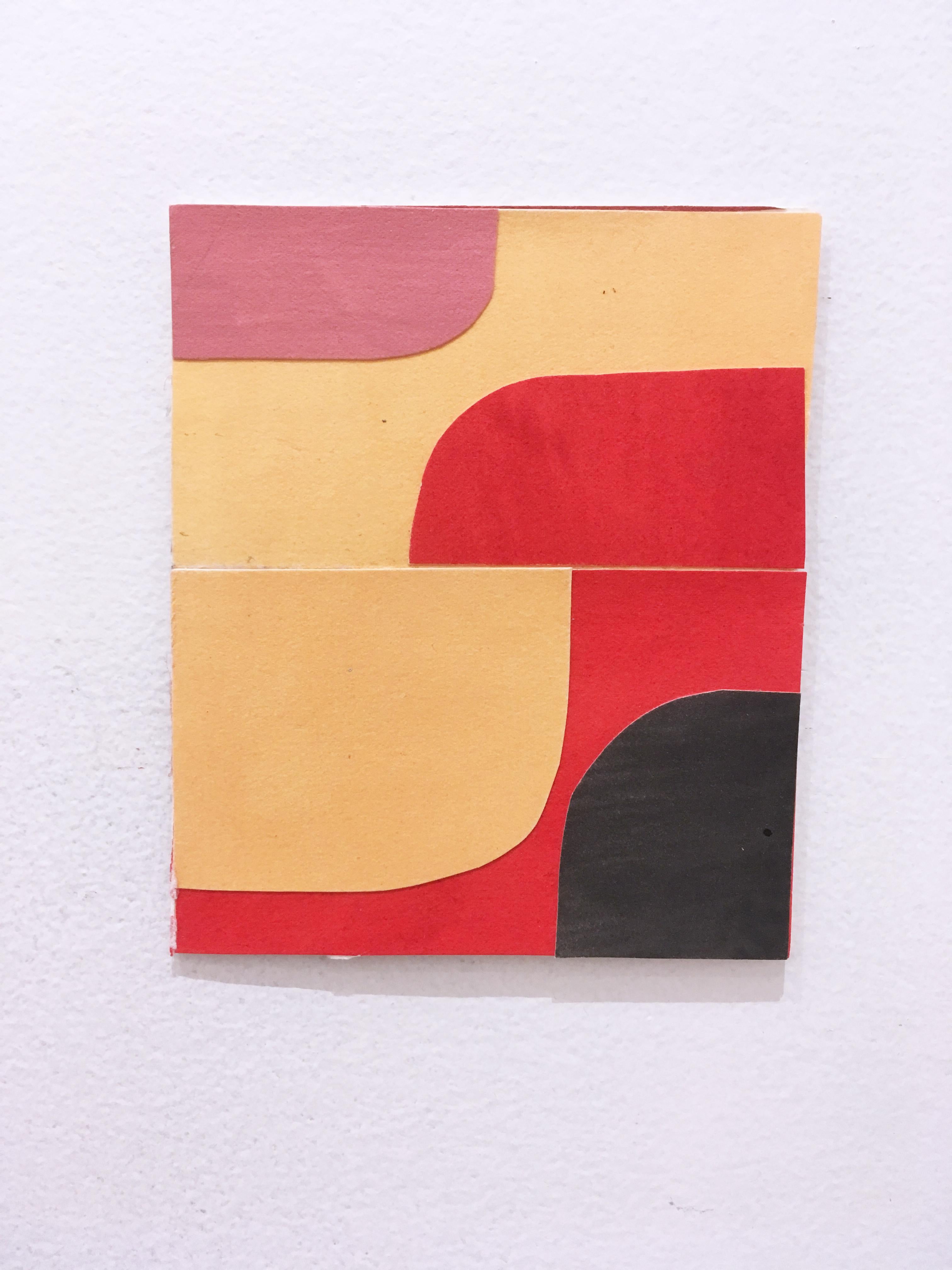 Andrew Zimmerman Abstract Painting - Scaled to Size 14, 2018, collage, acrylic on paper, red, pink, yellow
