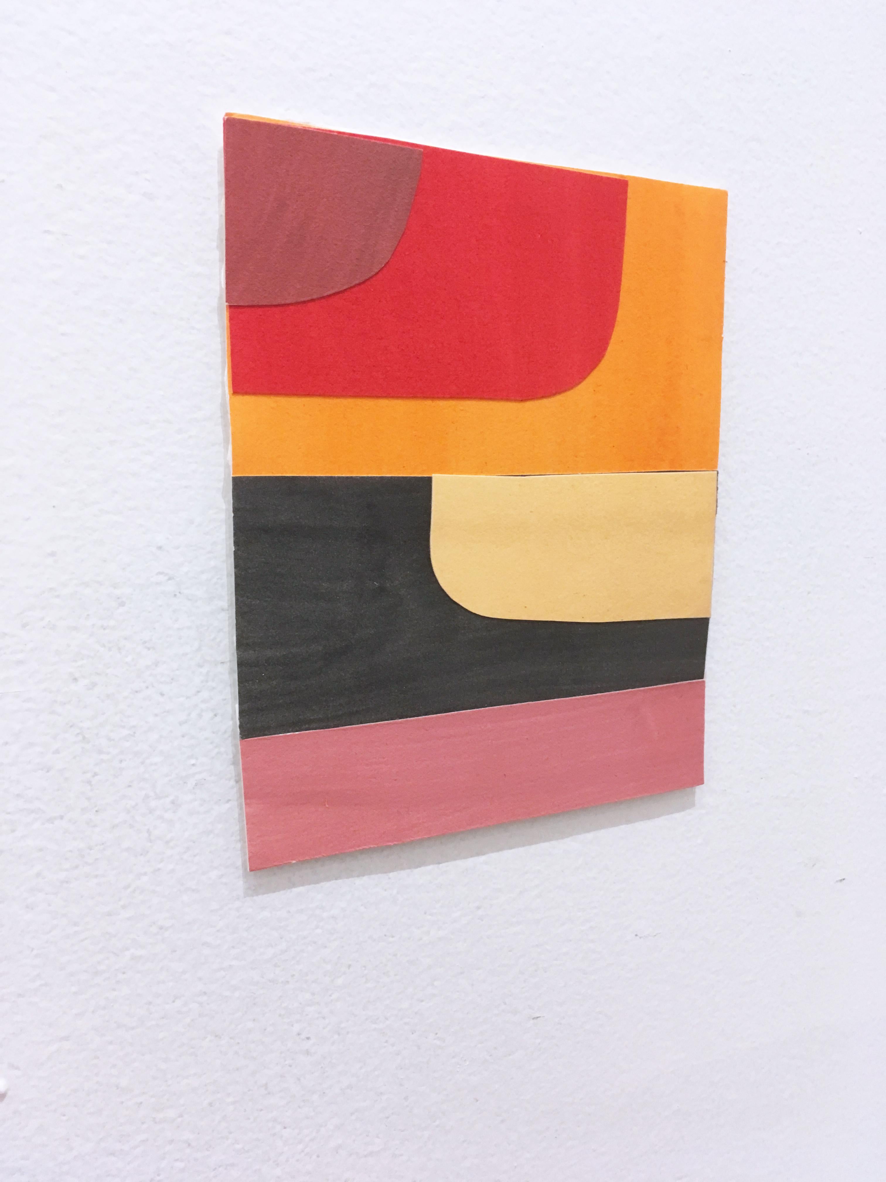 Scaled to Size 15, 2018, collage, acrylic on paper, red, pink, brown, yellow - Contemporary Mixed Media Art by Andrew Zimmerman
