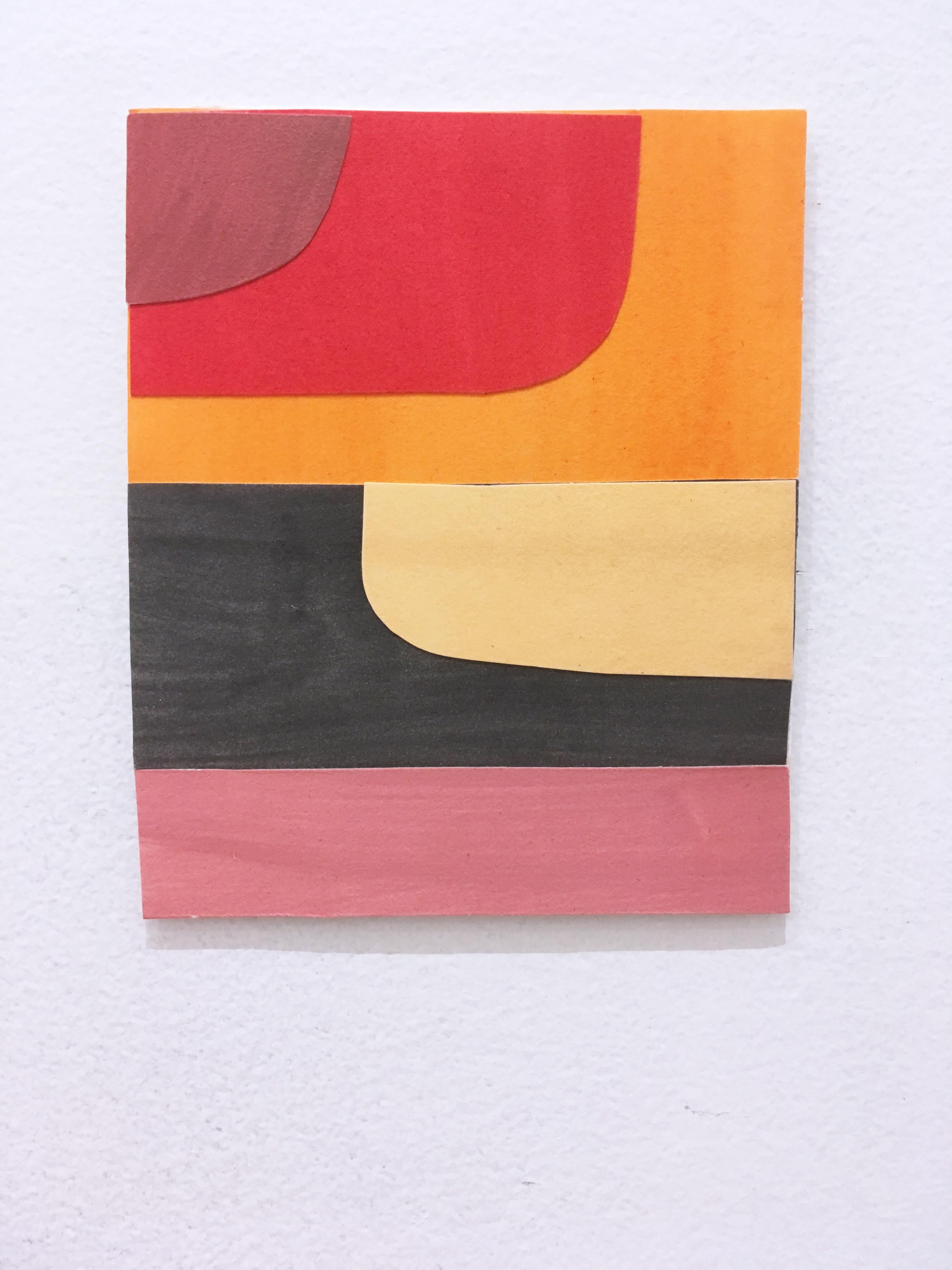 Scaled to Size 15, 2018, collage, acrylic on paper, red, pink, brown, yellow - Mixed Media Art by Andrew Zimmerman