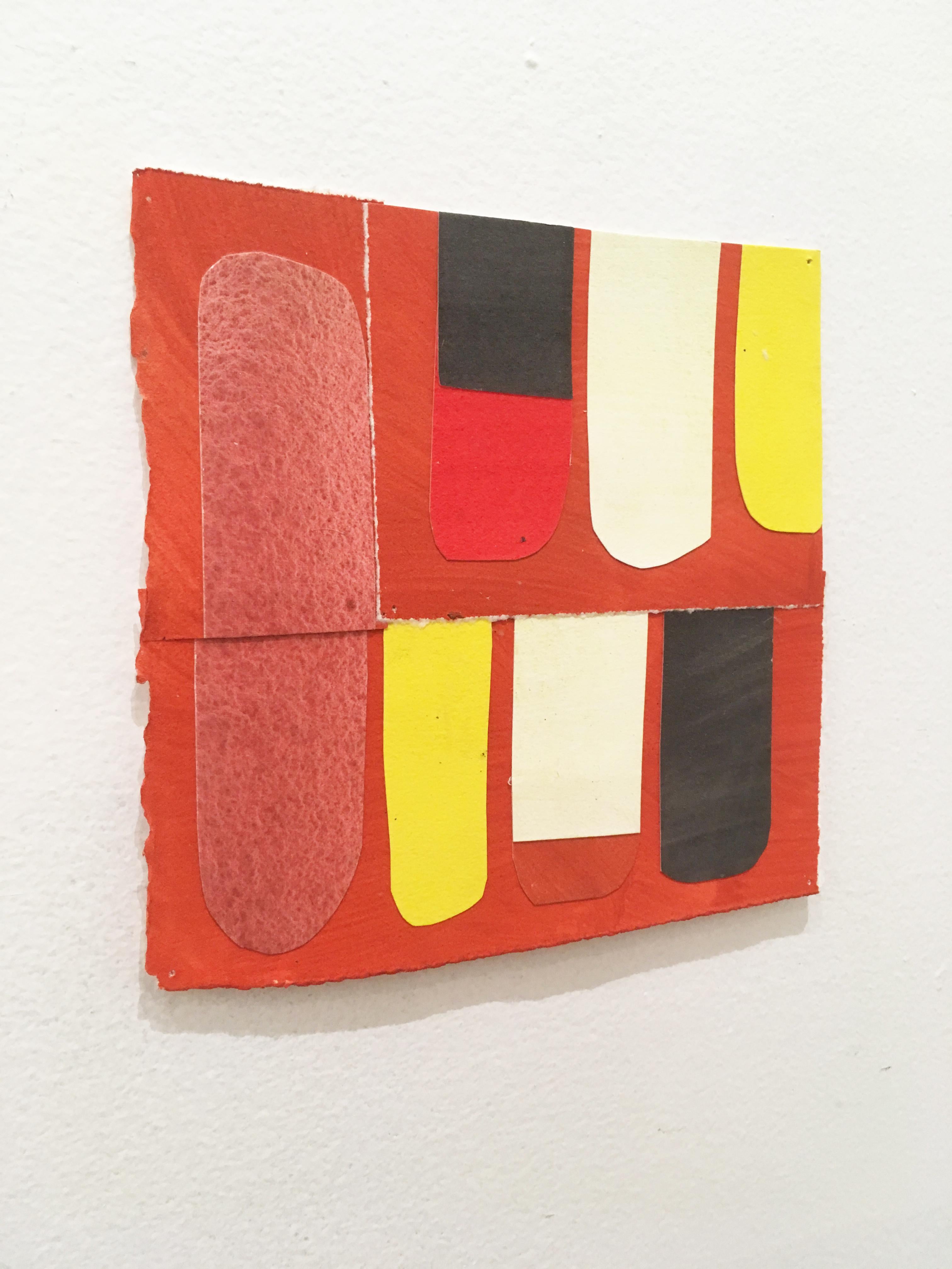 Scaled to Size 18, 2018, collage, acrylic on paper, yellow, pink, red, white - Painting by Andrew Zimmerman