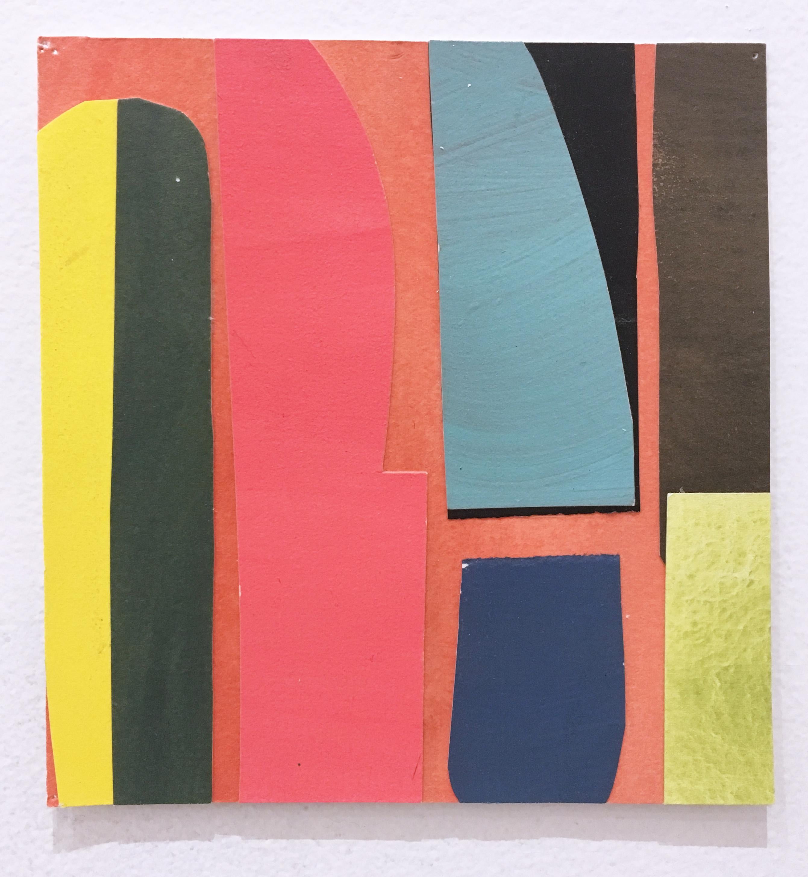 Scaled to Size 23, collage, acrylic, paper, blue, pink, yellow, green, abstract - Contemporary Painting by Andrew Zimmerman