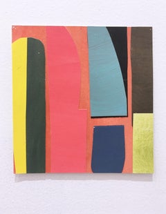 Scaled to Size 23, collage, acrylic, paper, blue, pink, yellow, green, abstract