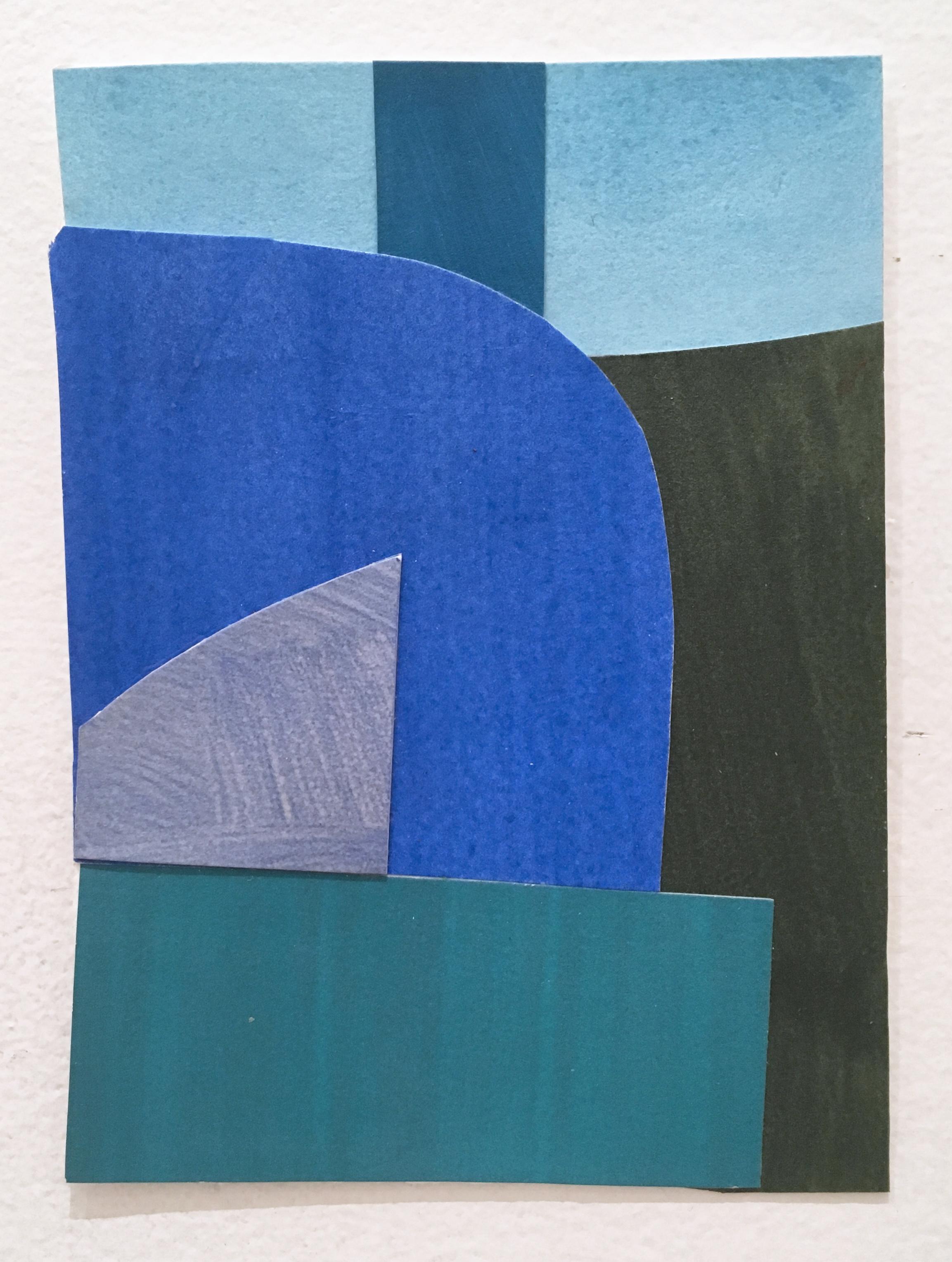 Scaled to Size 24, collage, acrylic, paper, blue, grey, teal, green, abstract - Gray Abstract Painting by Andrew Zimmerman