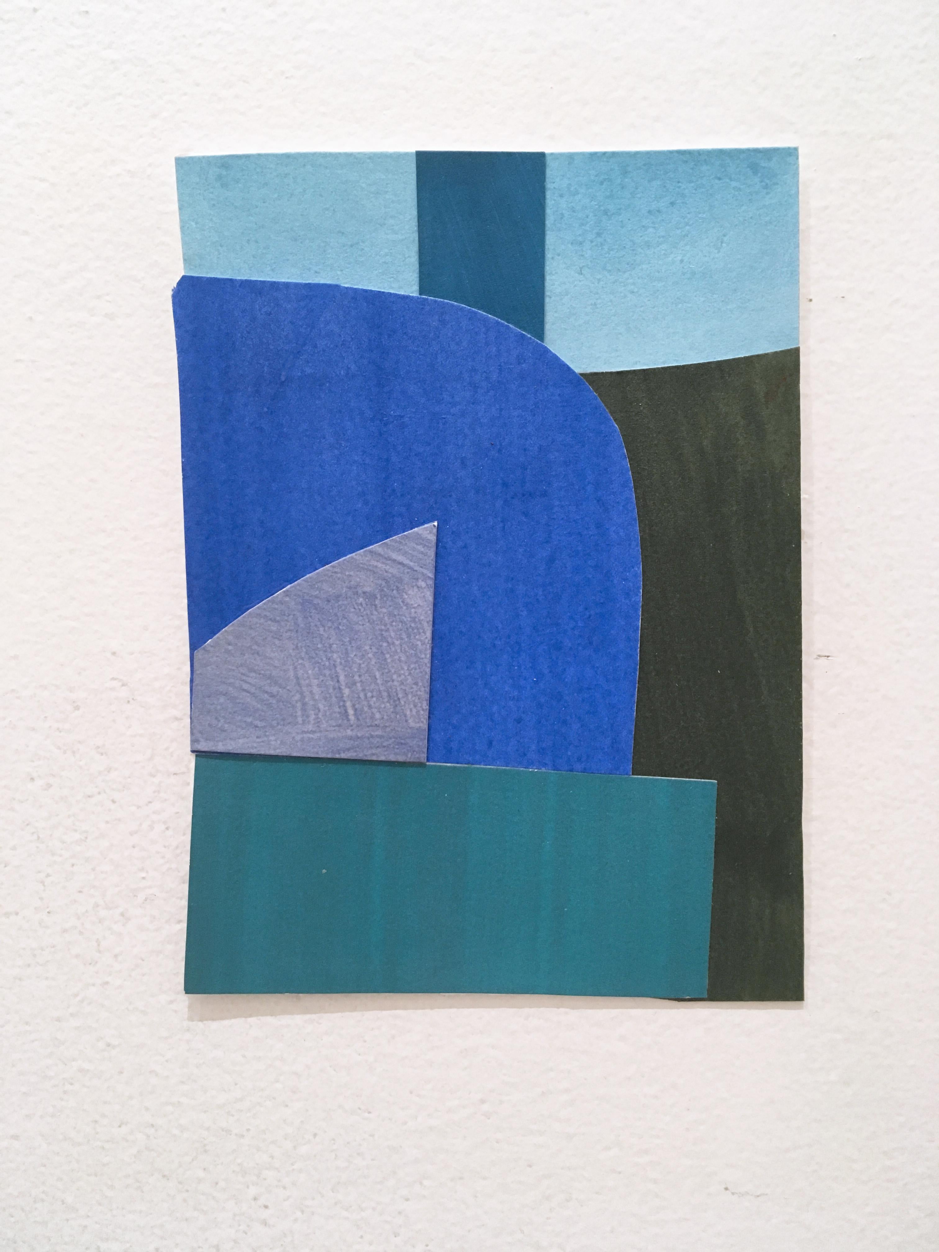 Andrew Zimmerman Abstract Painting - Scaled to Size 24, collage, acrylic, paper, blue, grey, teal, green, abstract