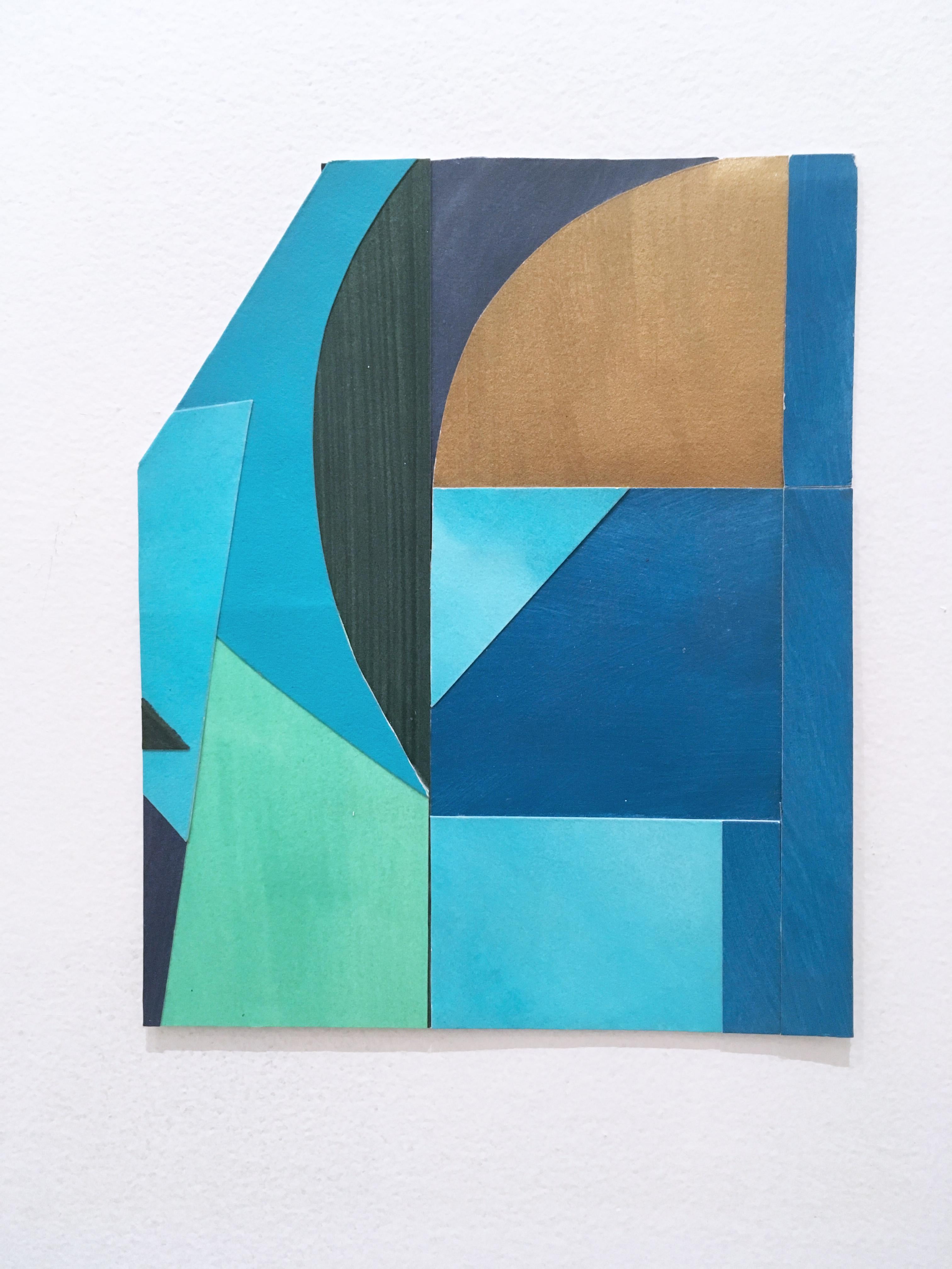 Scaled to Size 28, collage, acrylic, paper, blue, green, teal, brown, abstract - Mixed Media Art by Andrew Zimmerman