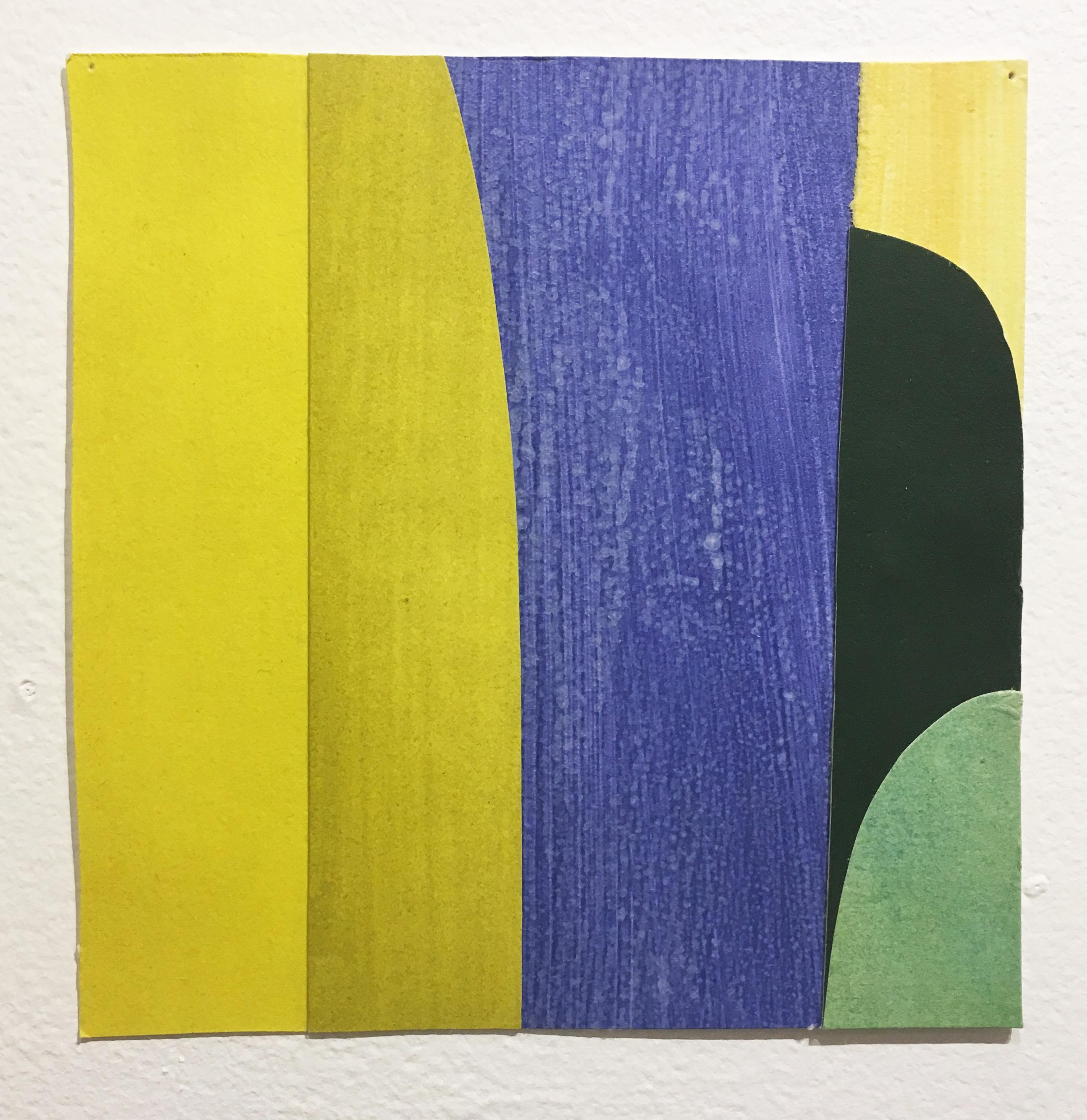 Scaled to Size 3, 2018, collage, acrylic on paper, green, purple, yellow - Painting by Andrew Zimmerman