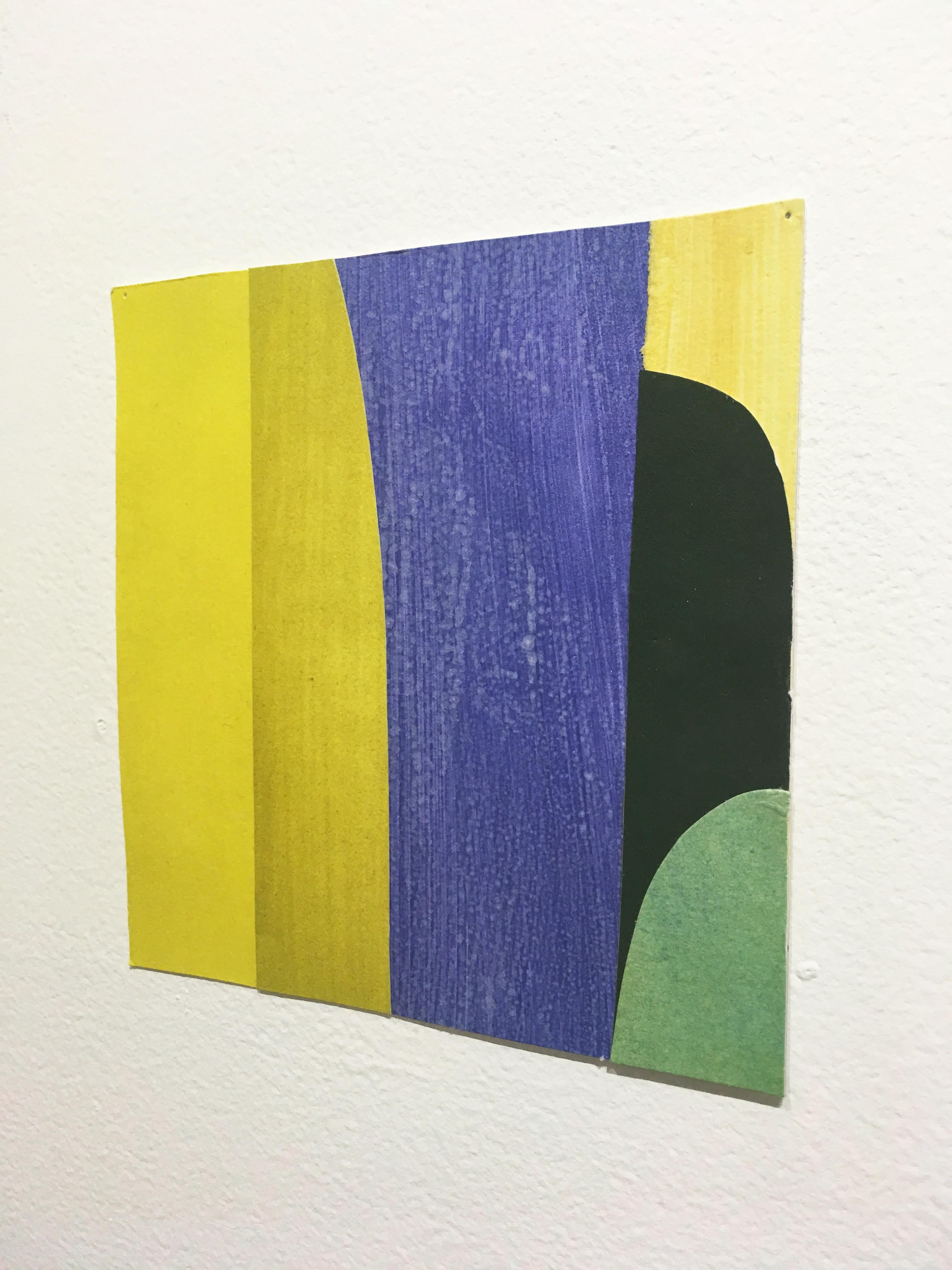 Scaled to Size 3, 2018, collage, acrylic on paper, green, purple, yellow - Contemporary Painting by Andrew Zimmerman