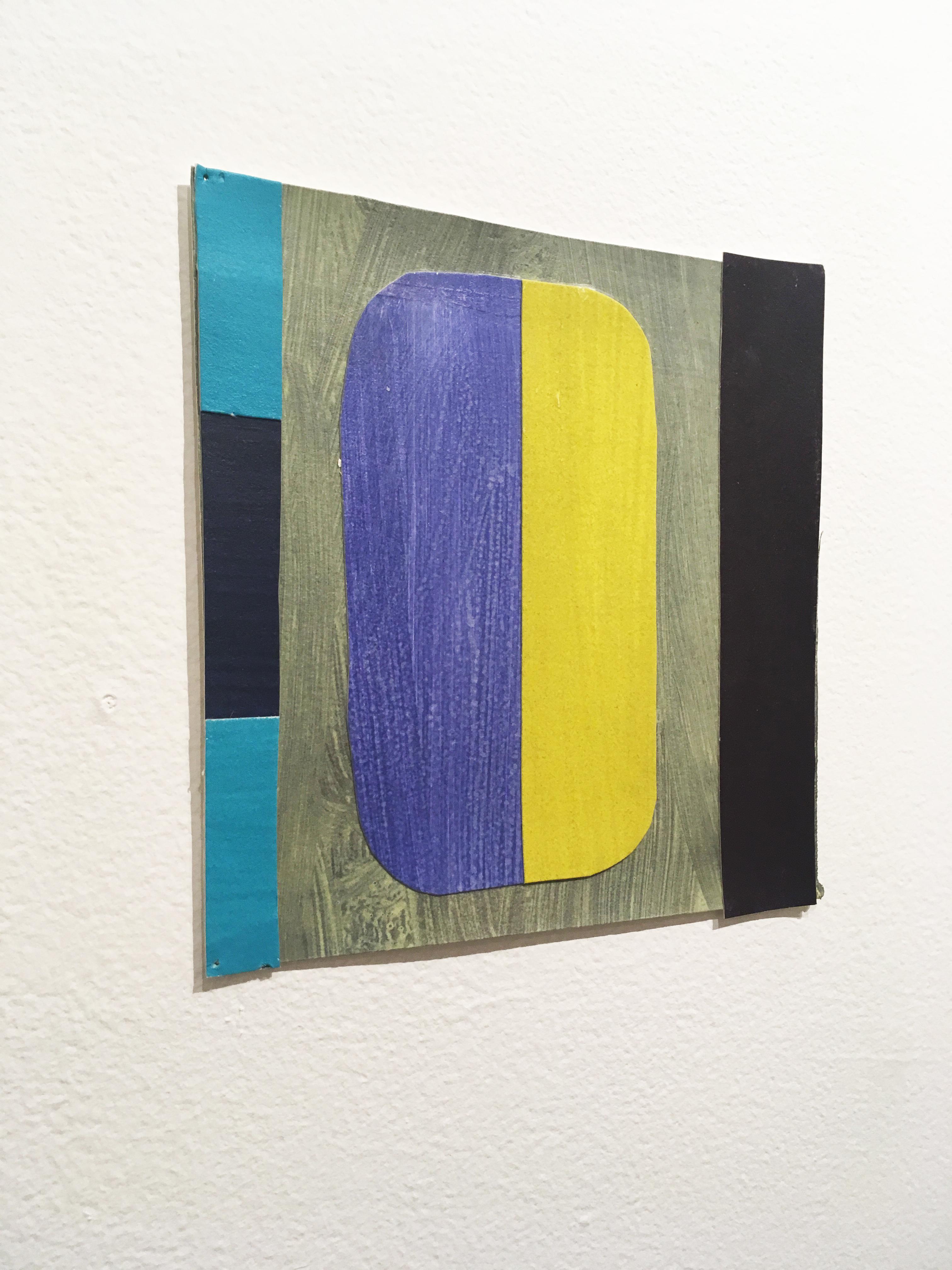 Scaled to Size 5, 2018, collage, acrylic on paper, blue, purple, yellow - Contemporary Painting by Andrew Zimmerman