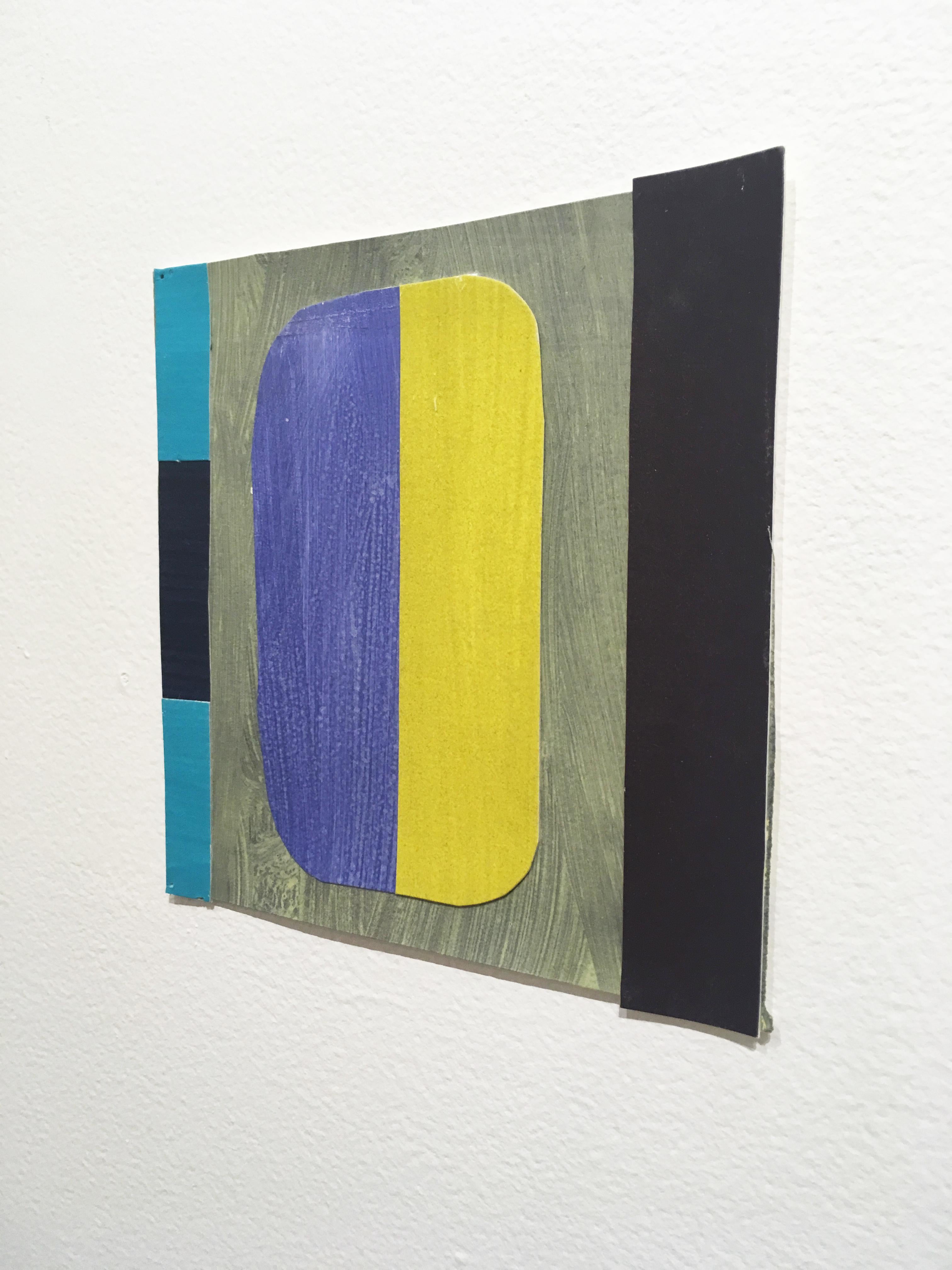 Scaled to Size 5, 2018, collage, acrylic on paper, blue, purple, yellow - Gray Abstract Painting by Andrew Zimmerman